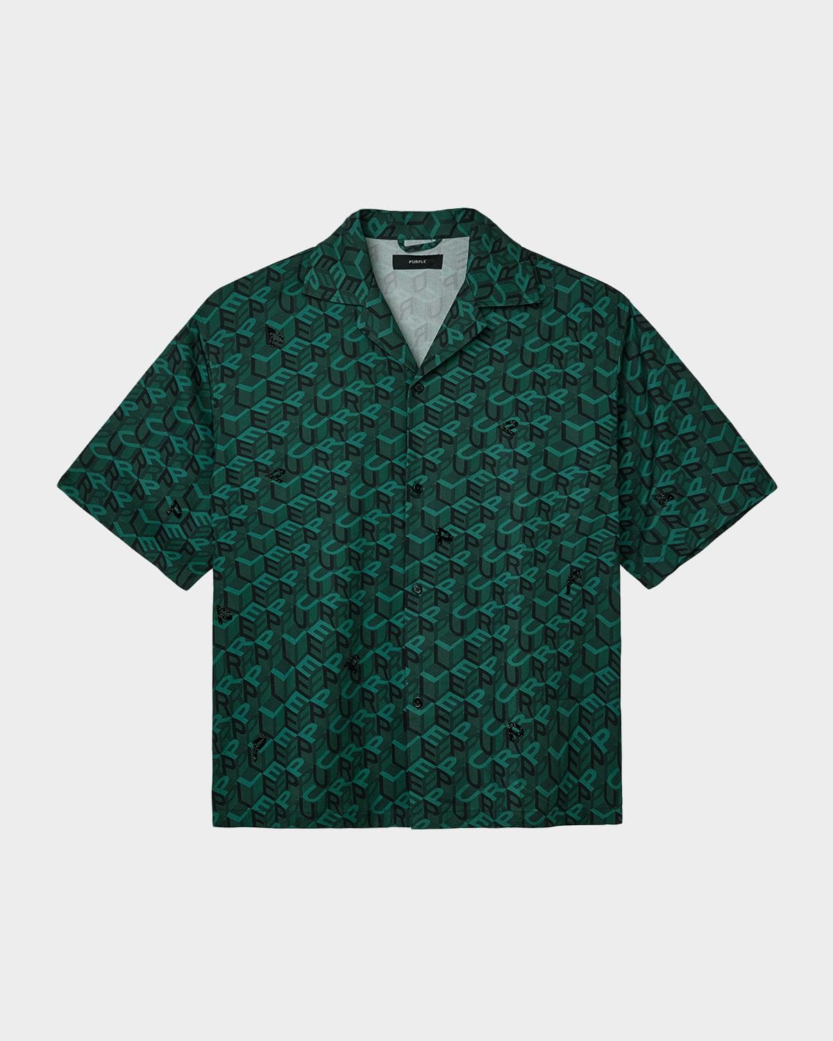 PURPLE Embellished Logo Camp Shirt