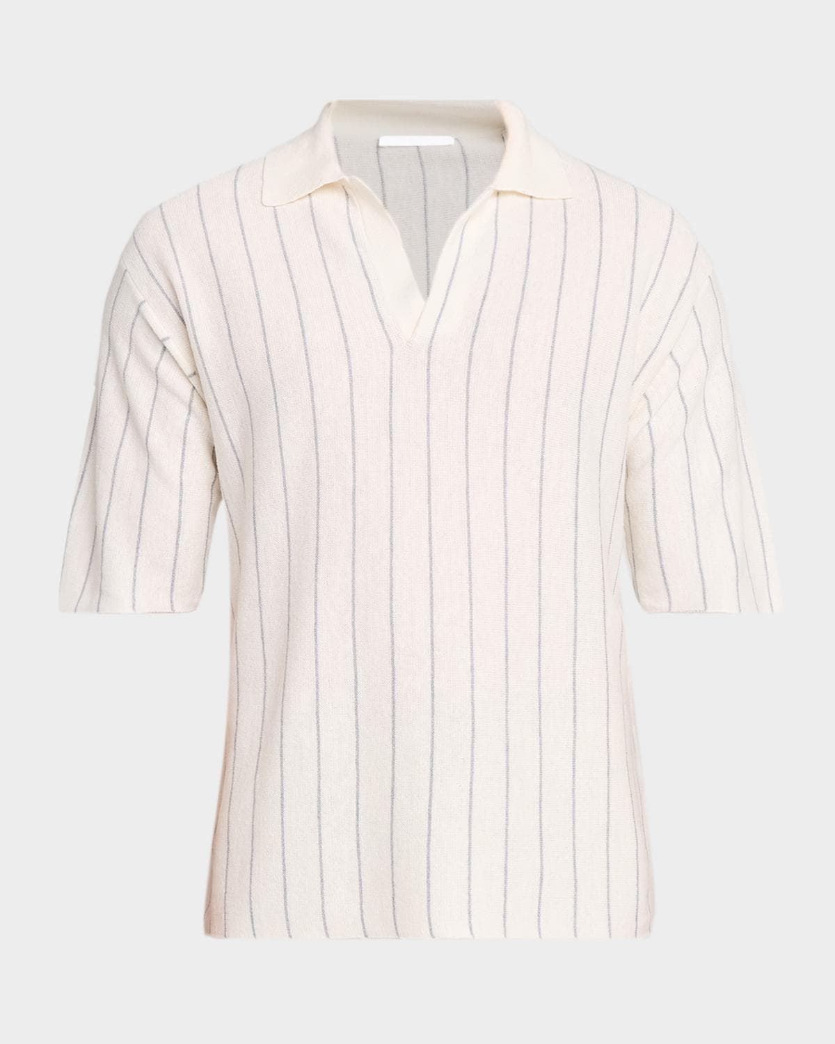 Helmut Lang Men's Linen and Cotton Stripe Johnny Collar Polo Shirt