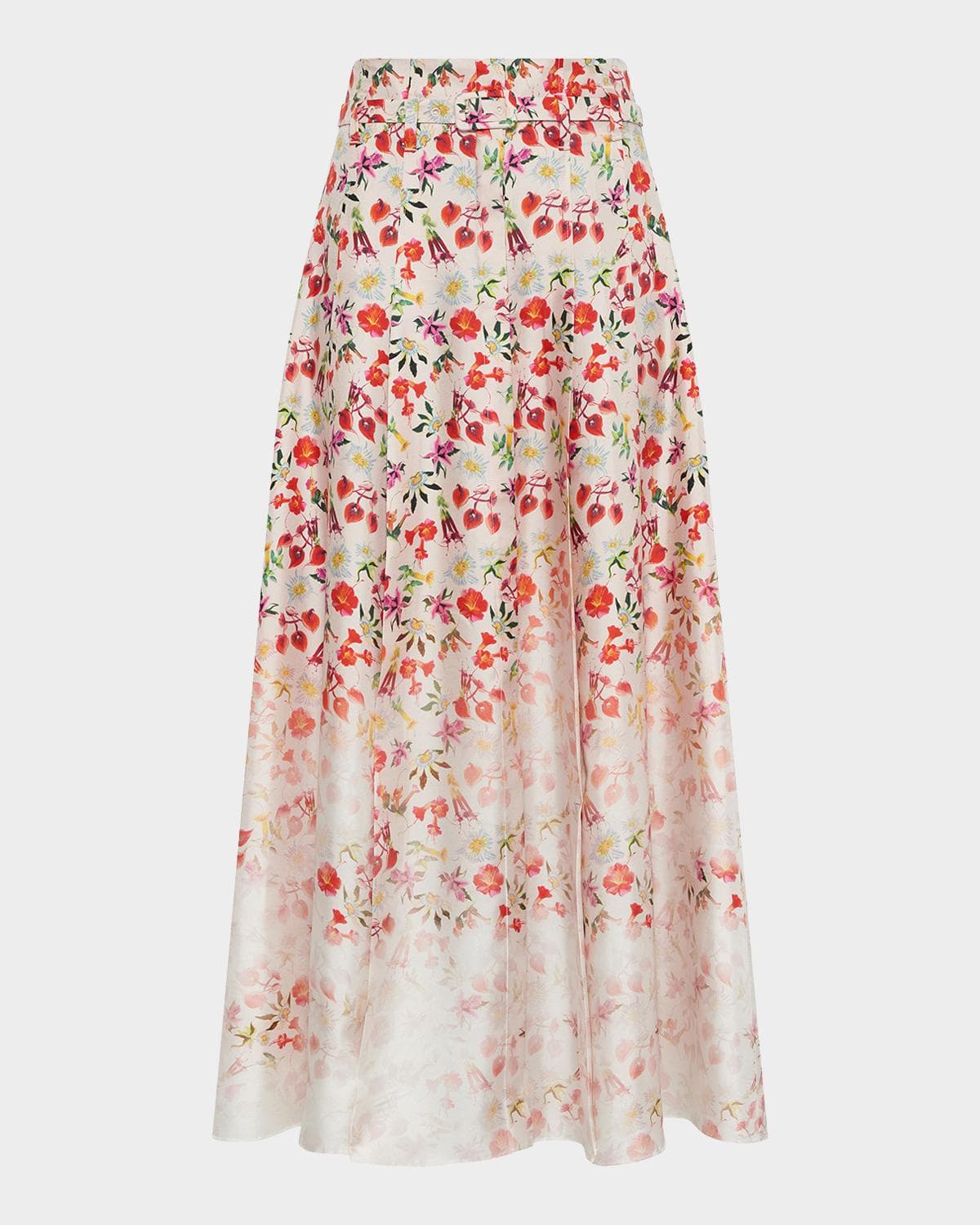 Gabriela Hearst Dugald Degrade Floral Silk Pleated Midi Skirt With Belt