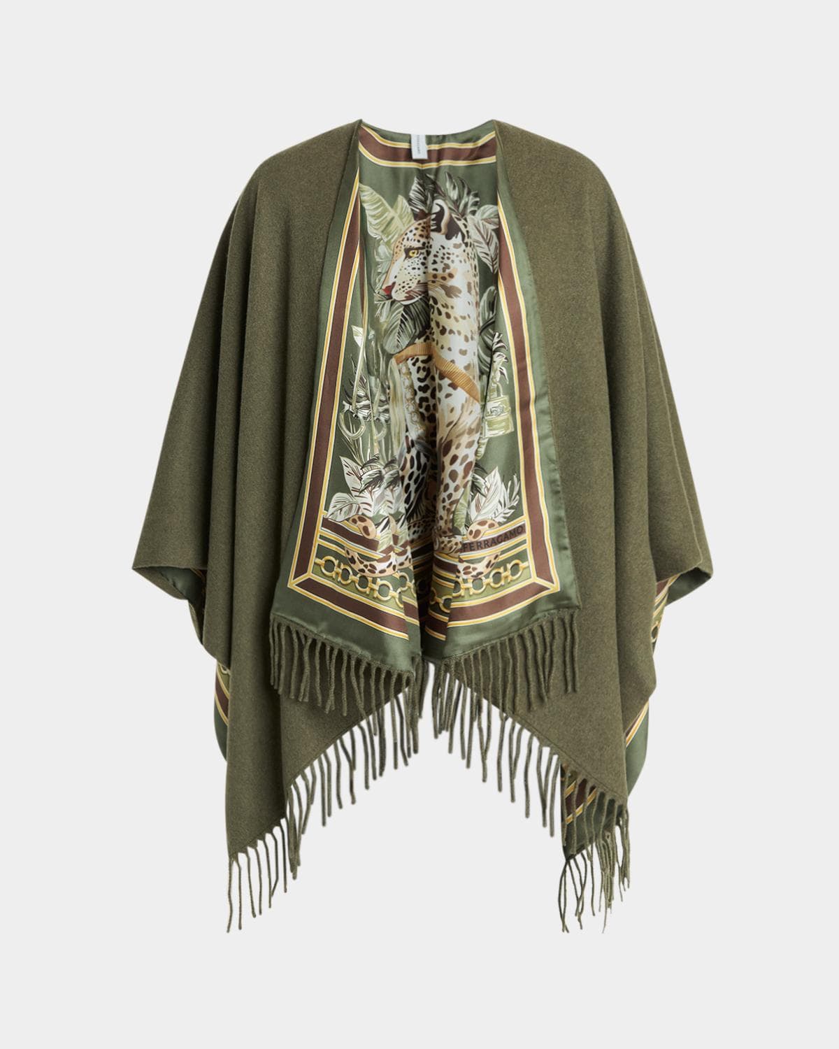 FERRAGAMO Leopard Cashmere and Silk Reversible Cape