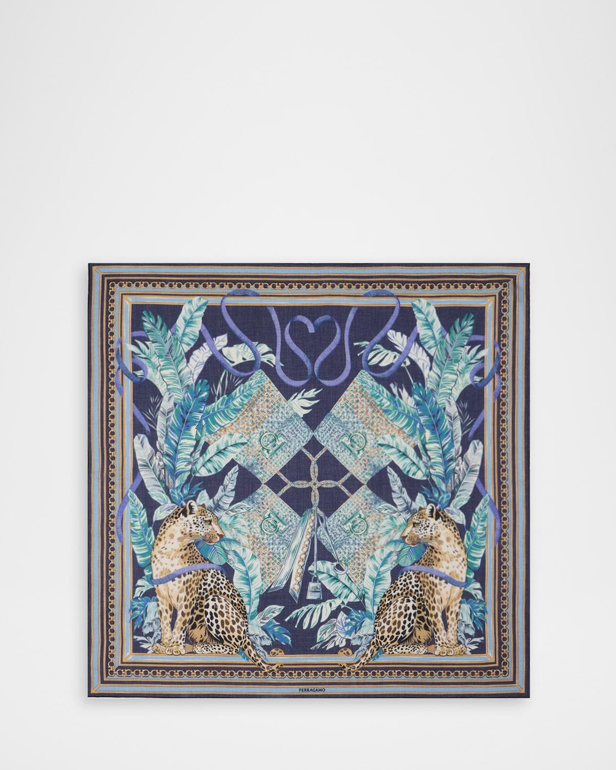 FERRAGAMO Poised Leopards Print Silk Scarf