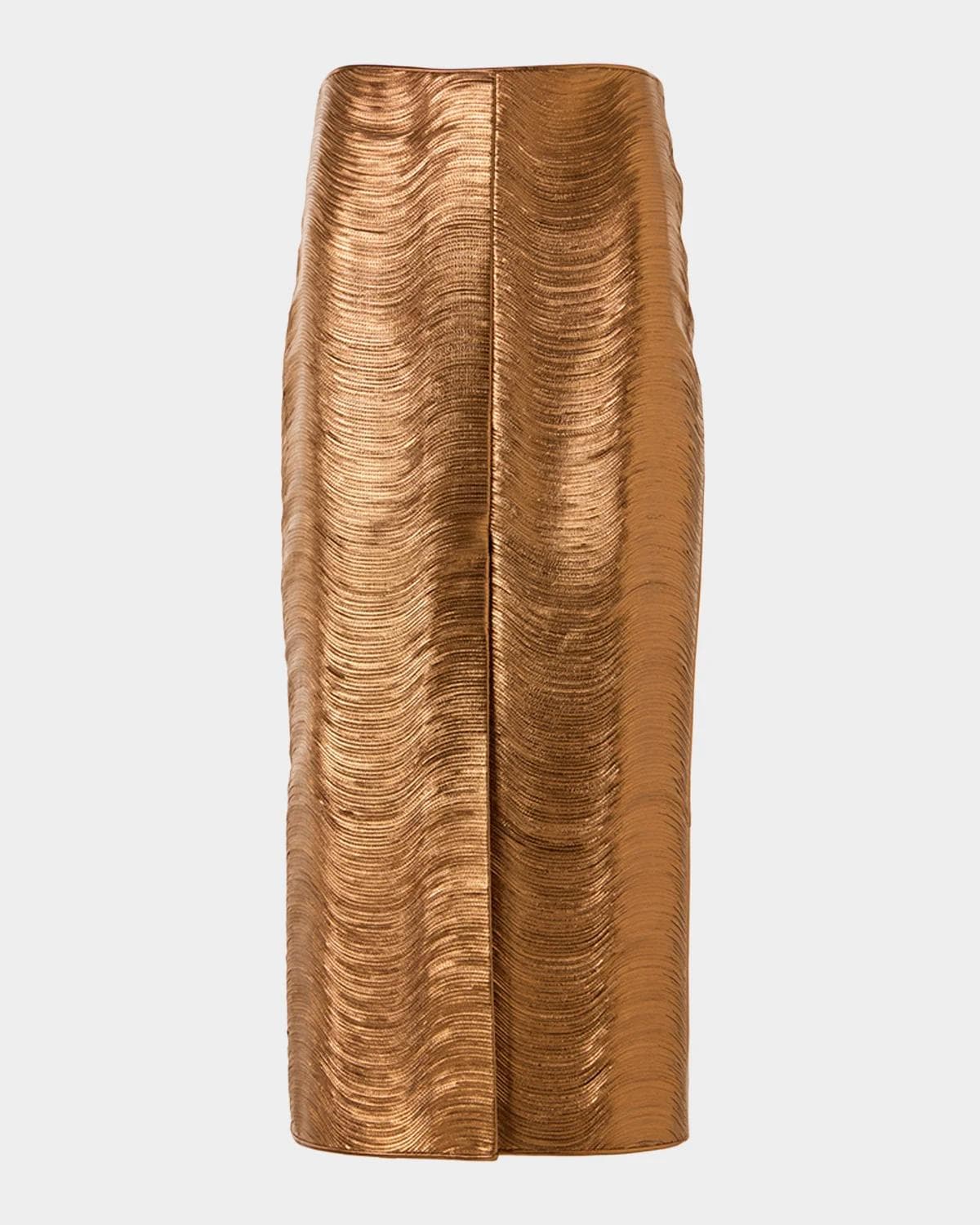 Akris Embroidered Lame Nappa Leather Midi Pencil Skirt