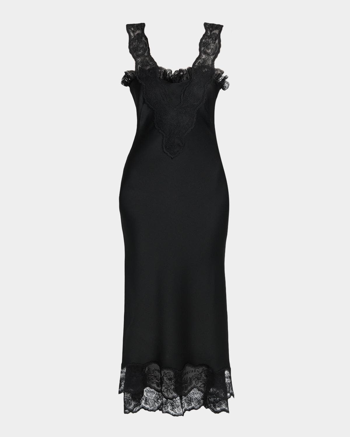 McQueen Lace-Inset Draped Satin Evening Dress