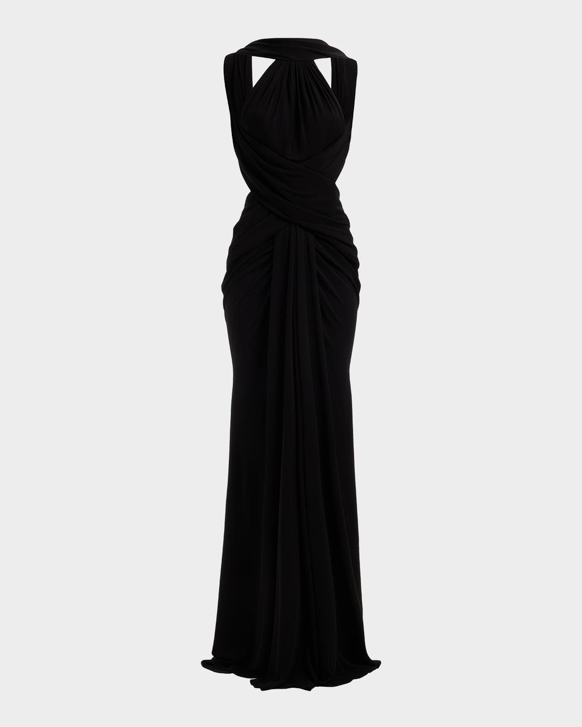 Elie Saab Crisscross Draped Jersey Backless Halter Gown