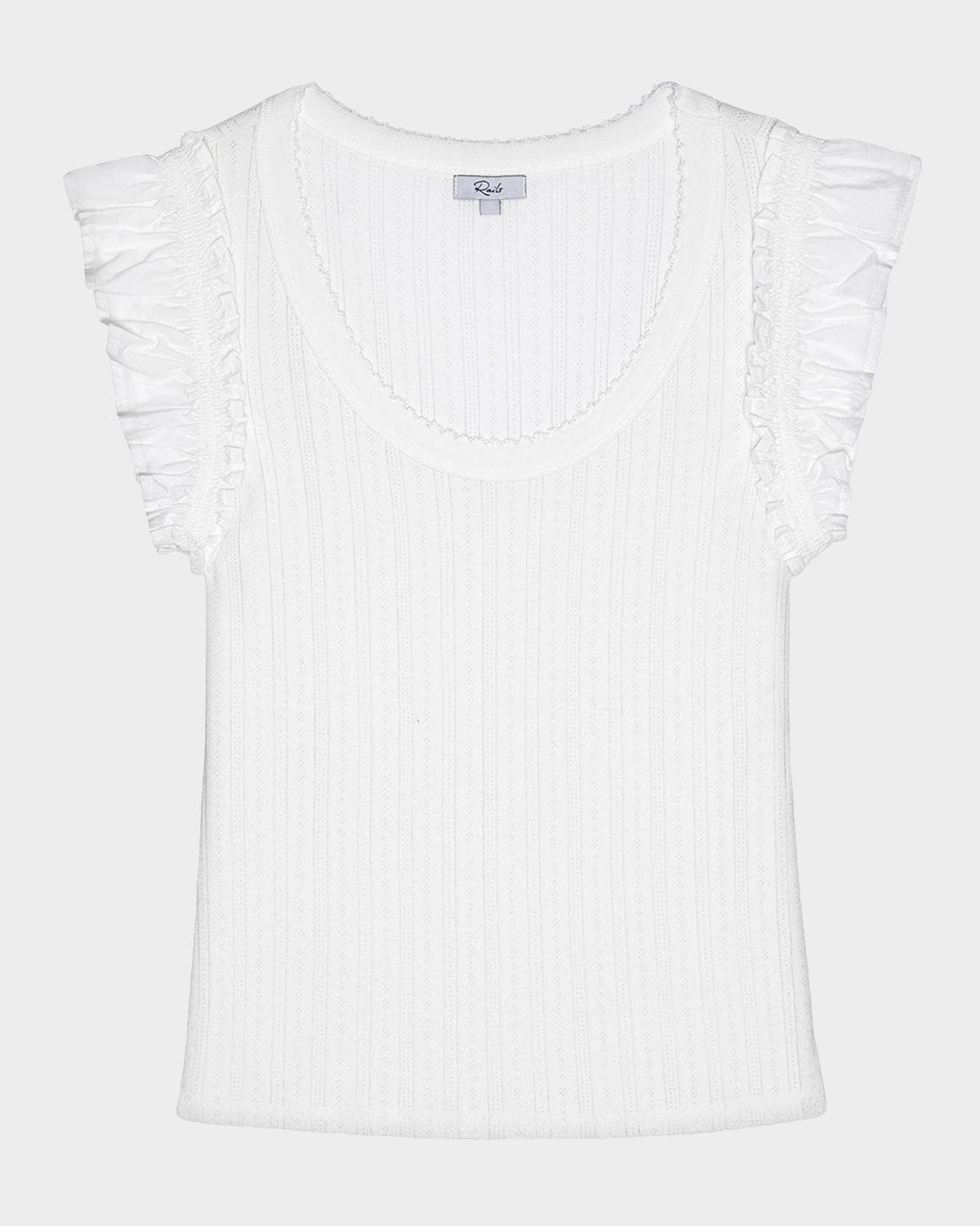 Rails Giovanna Pointelle Knit Flutter-Sleeve Top