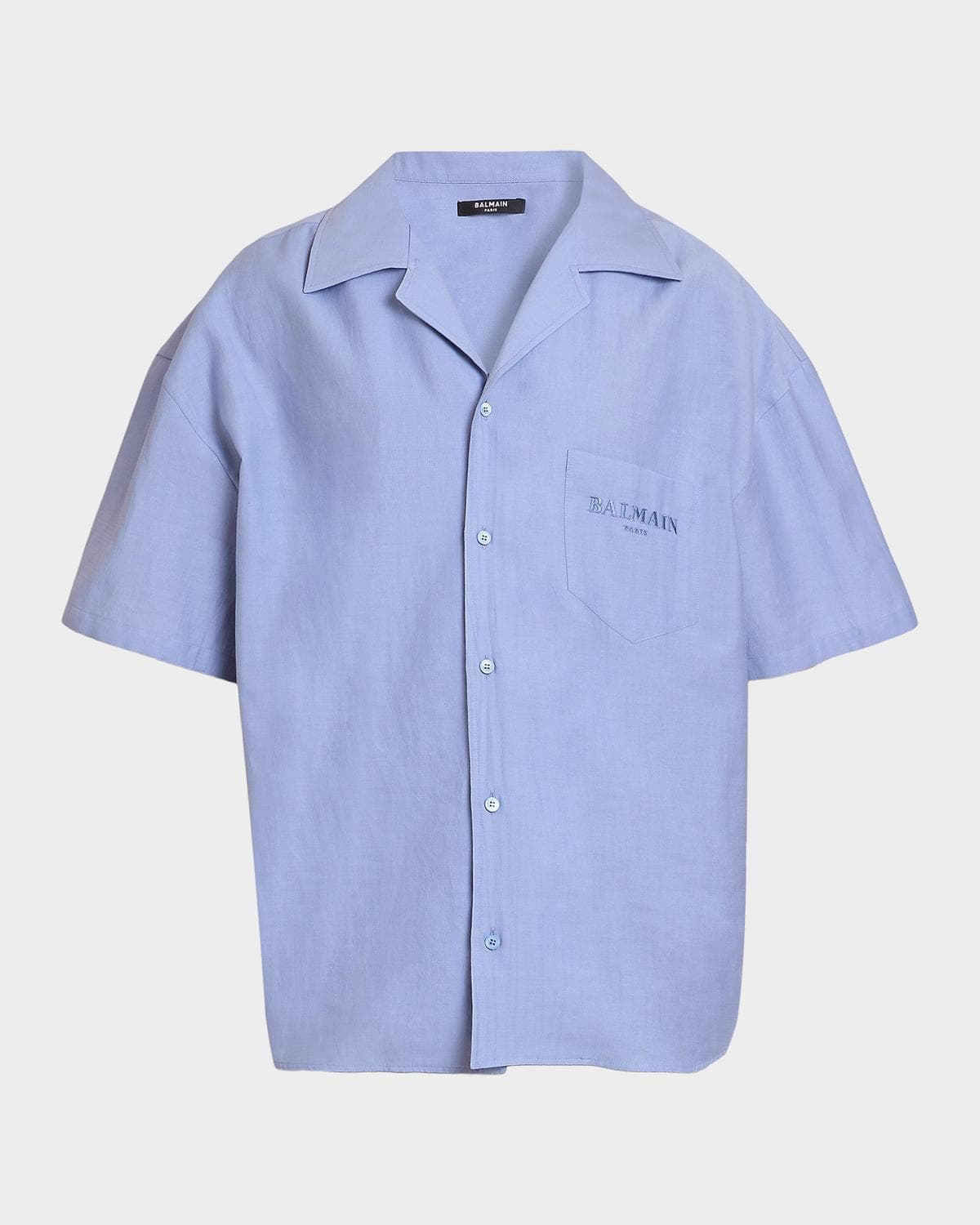 Balmain Men's Herringbone Cotton-Blend Poplin Camp Shirt