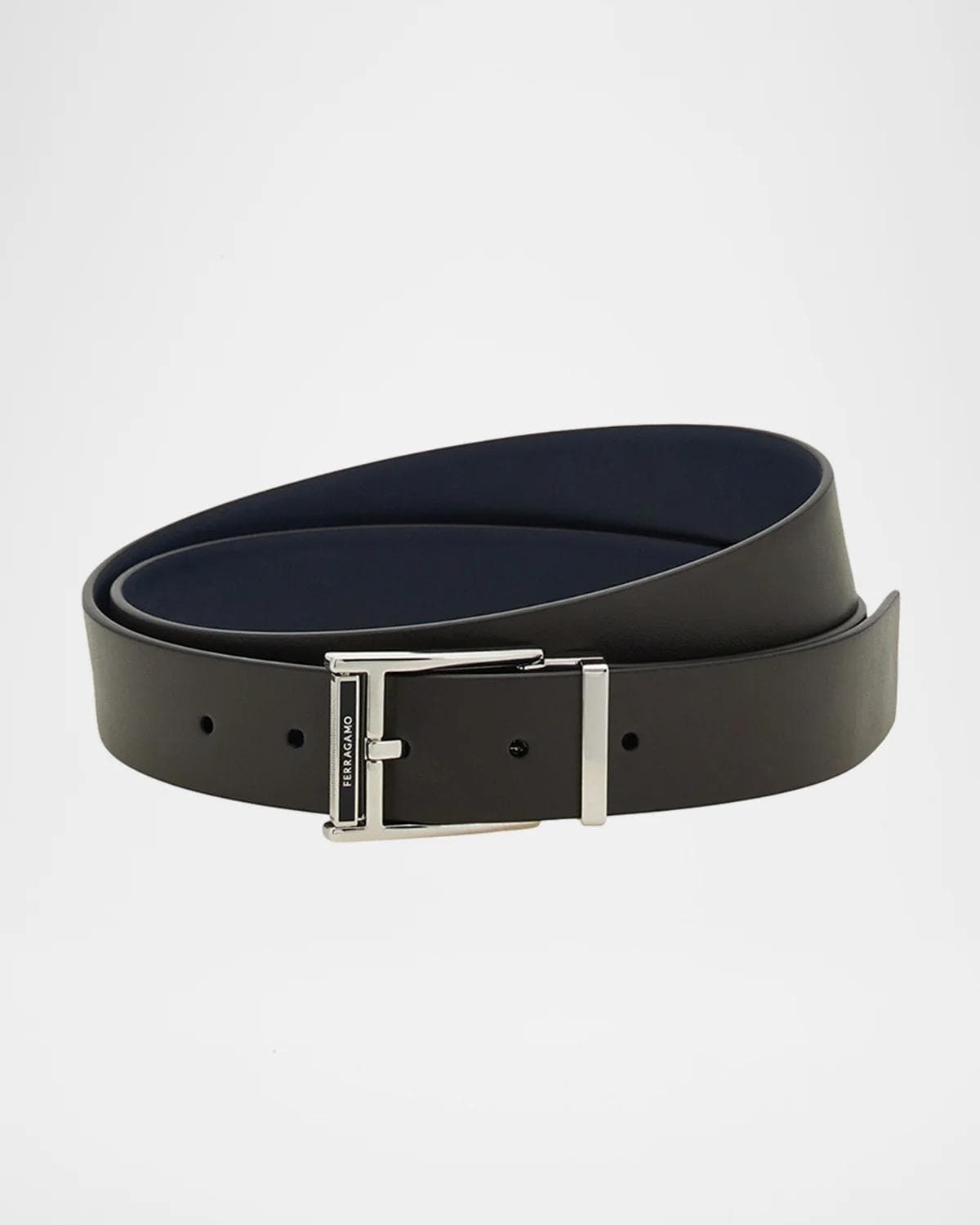 FERRAGAMO Men's Smooth Leather Roller-Buckle Belt