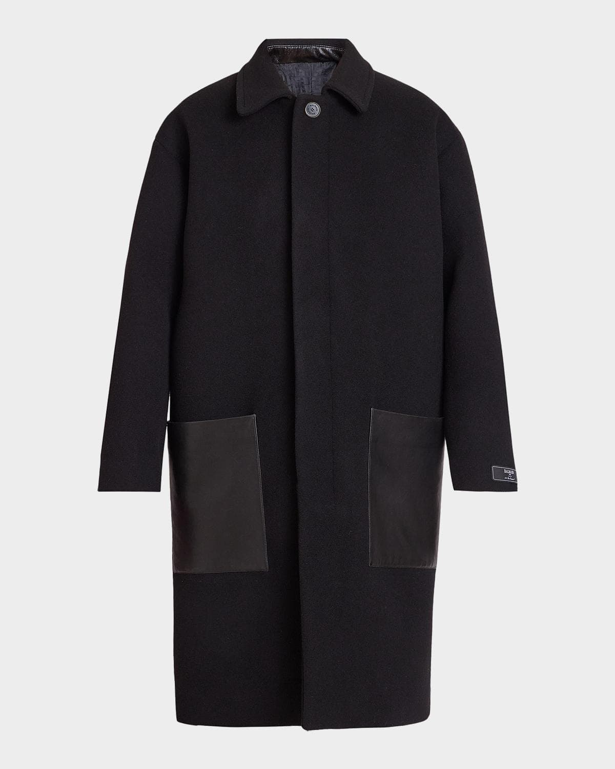 Balmain Men's Leather-Trimmed Cotton Coat