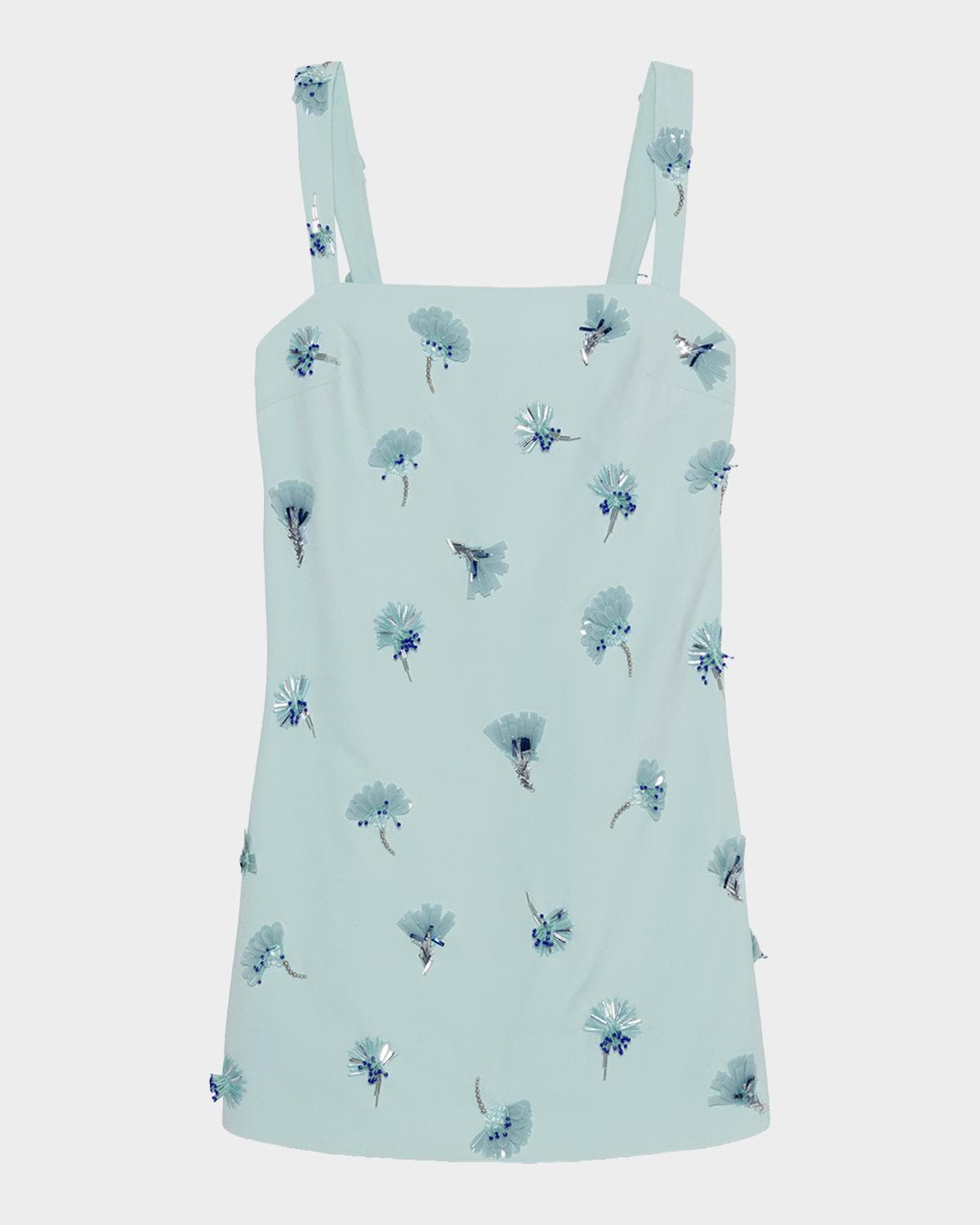 SIMKHAI Ella Floral Beaded Square-Neck Mini Shift Dress