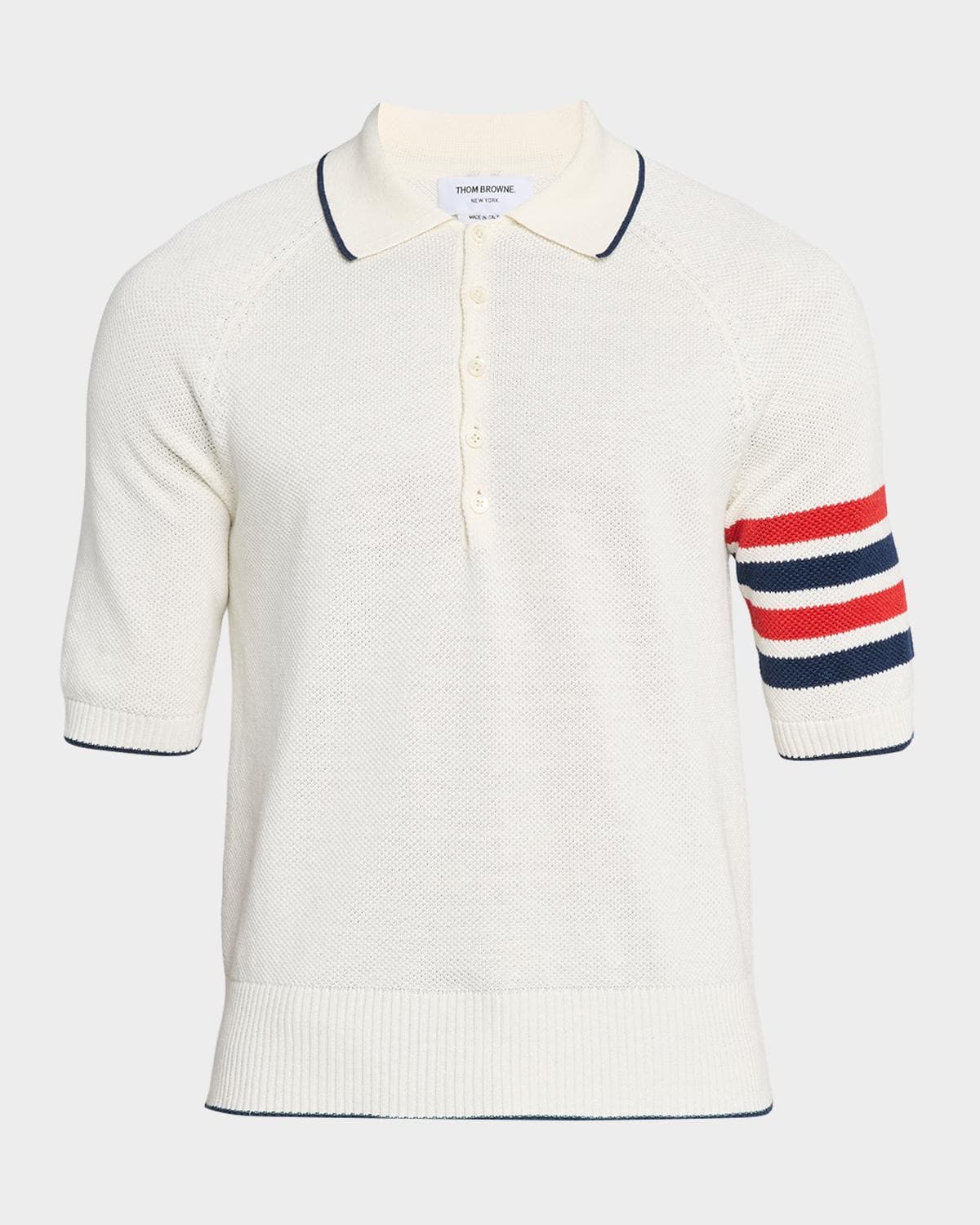 Thom Browne Men's Linen and Cotton Knit 4-Bar Sleeve Polo Shirt