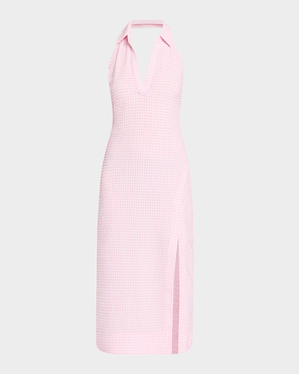 SIMKHAI Clairmont Seersucker Gingham Halter Dress