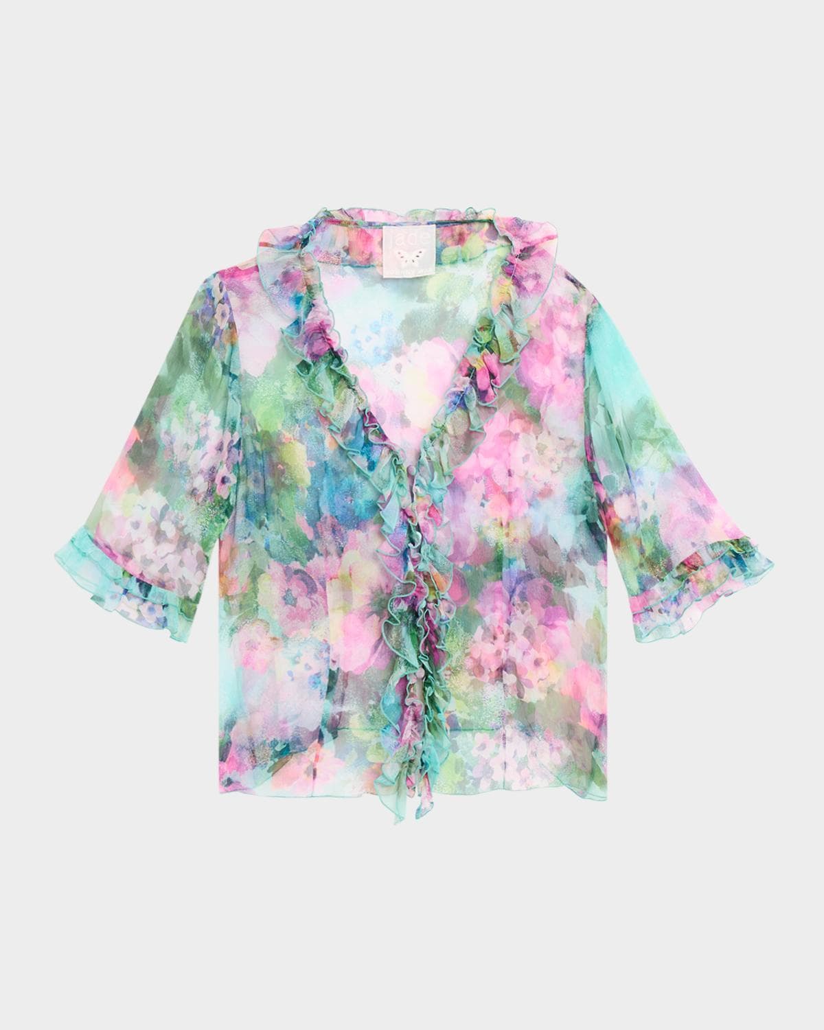 Johnny Was Lorelei Ruffled Floral Silk Blouse