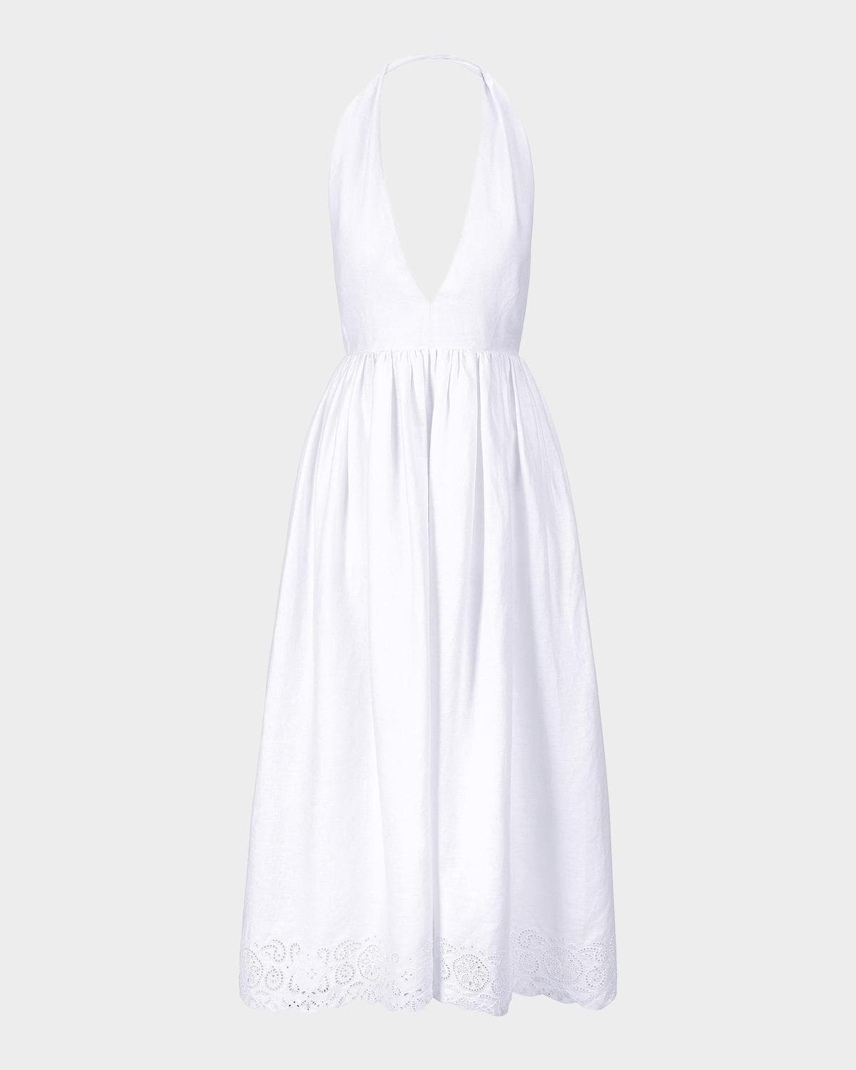 STAUD Grazia Linen Halter Midi Dress