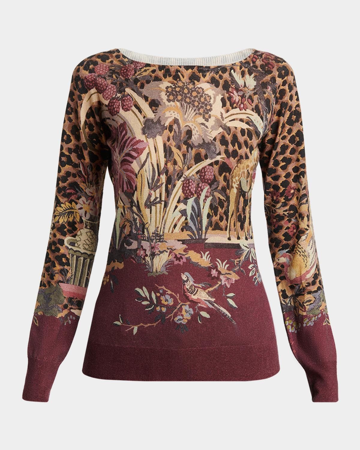 Etro Paisley-Print Silk-Cashmere Crewneck Sweater