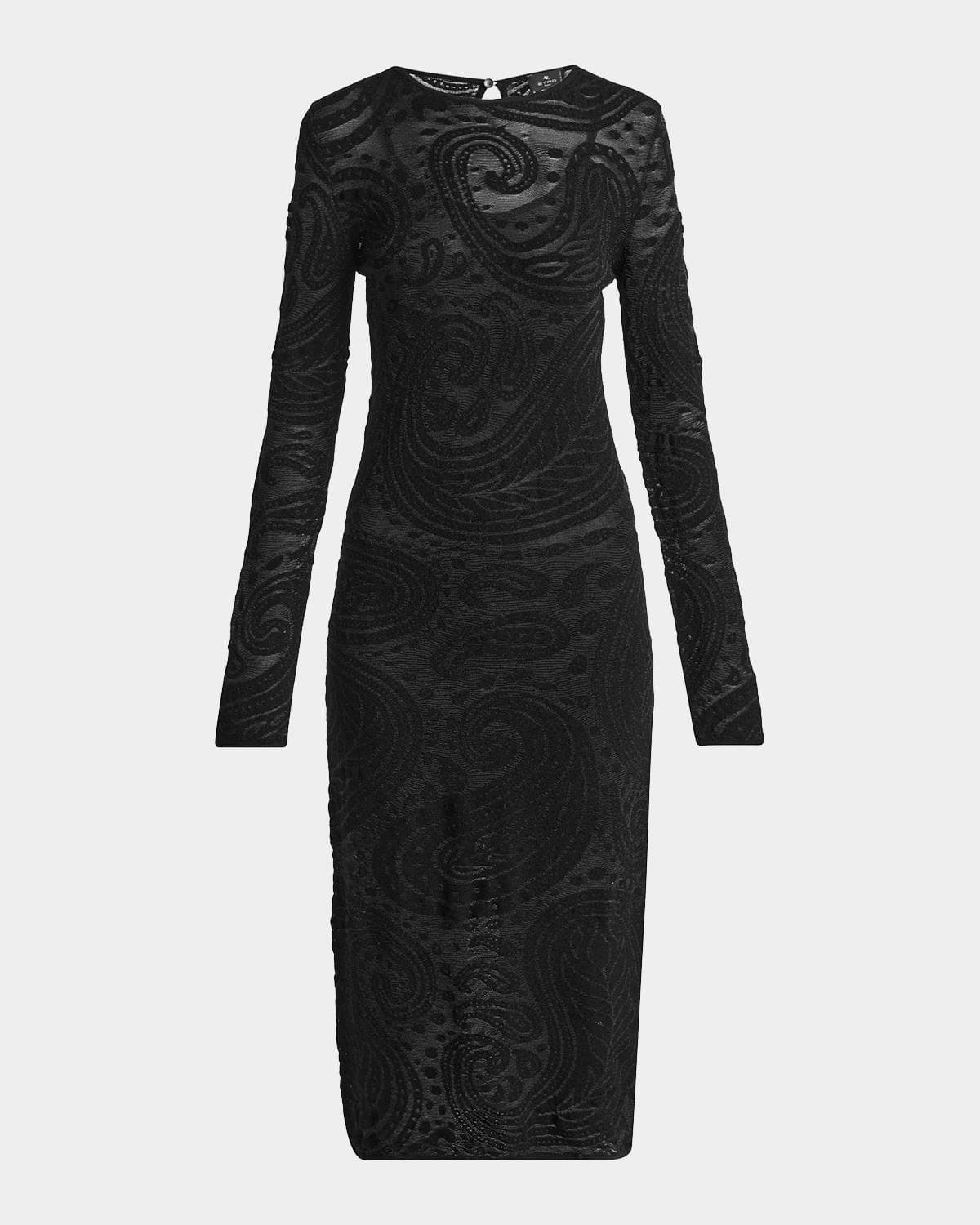 Etro Sheer Paisley Knit Long-Sleeve Midi Dress