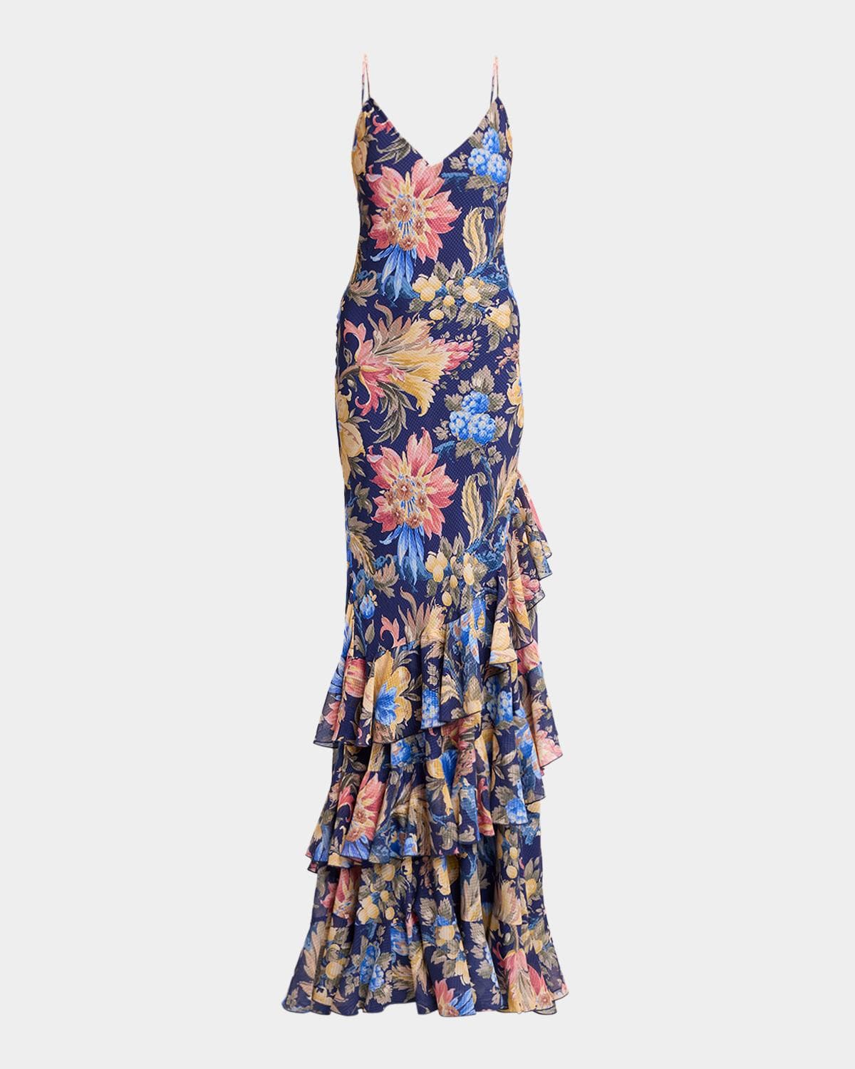 Etro Floral Seersucker Ruffled Maxi Dress