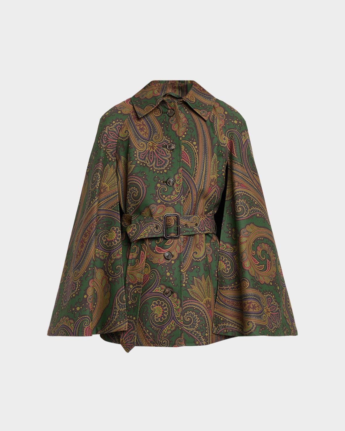 Etro Paisley-Print Cotton Belted Cape Coat
