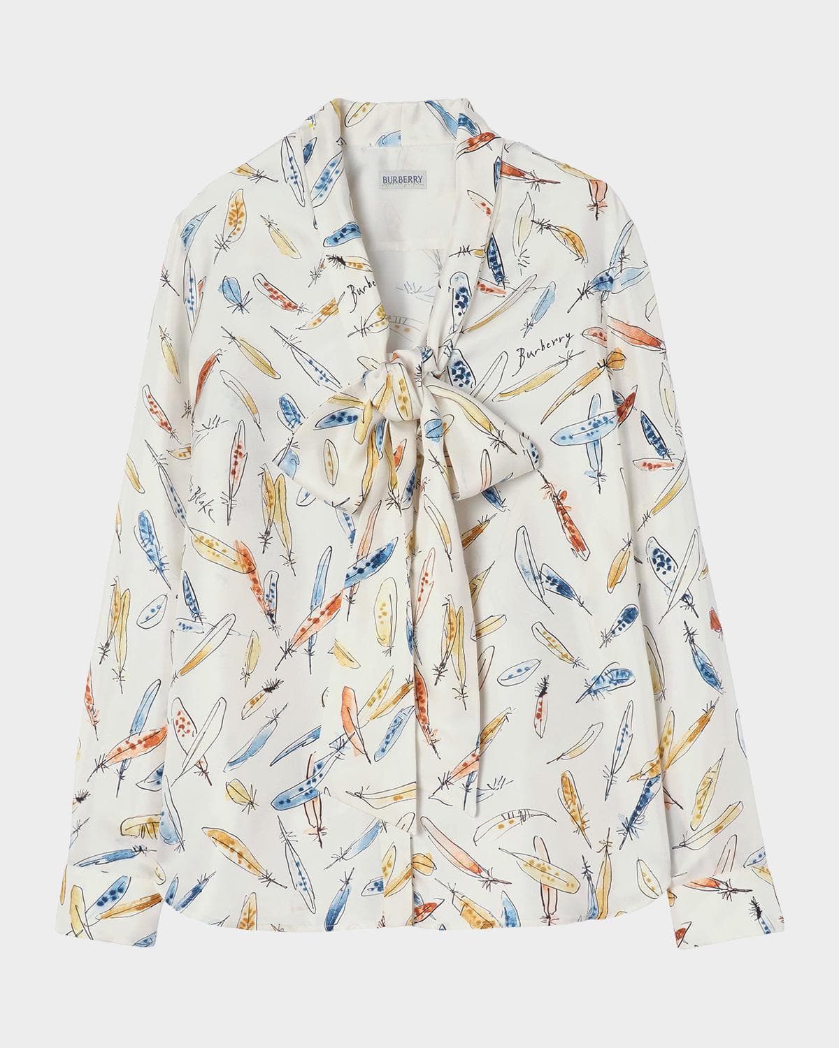 Burberry Rhiannon Feather-Print Silk Neck-Scarf Blouse