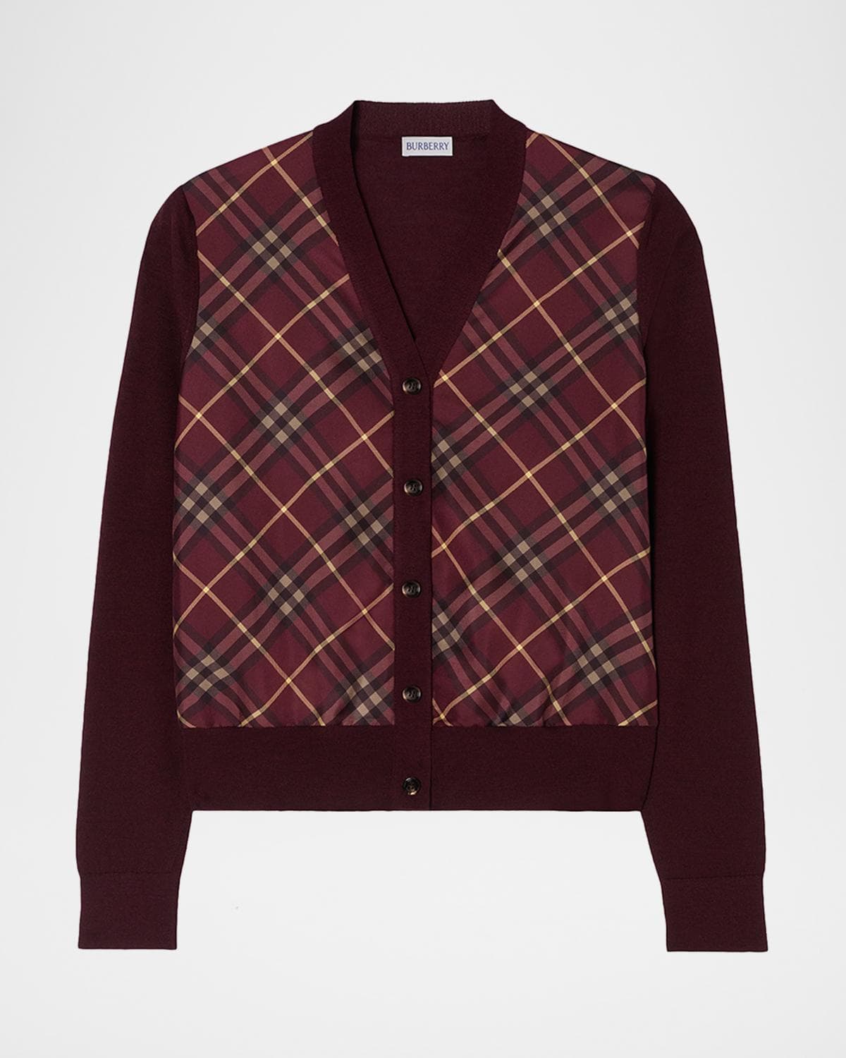 Burberry Check-Front Wool Silk Cardigan