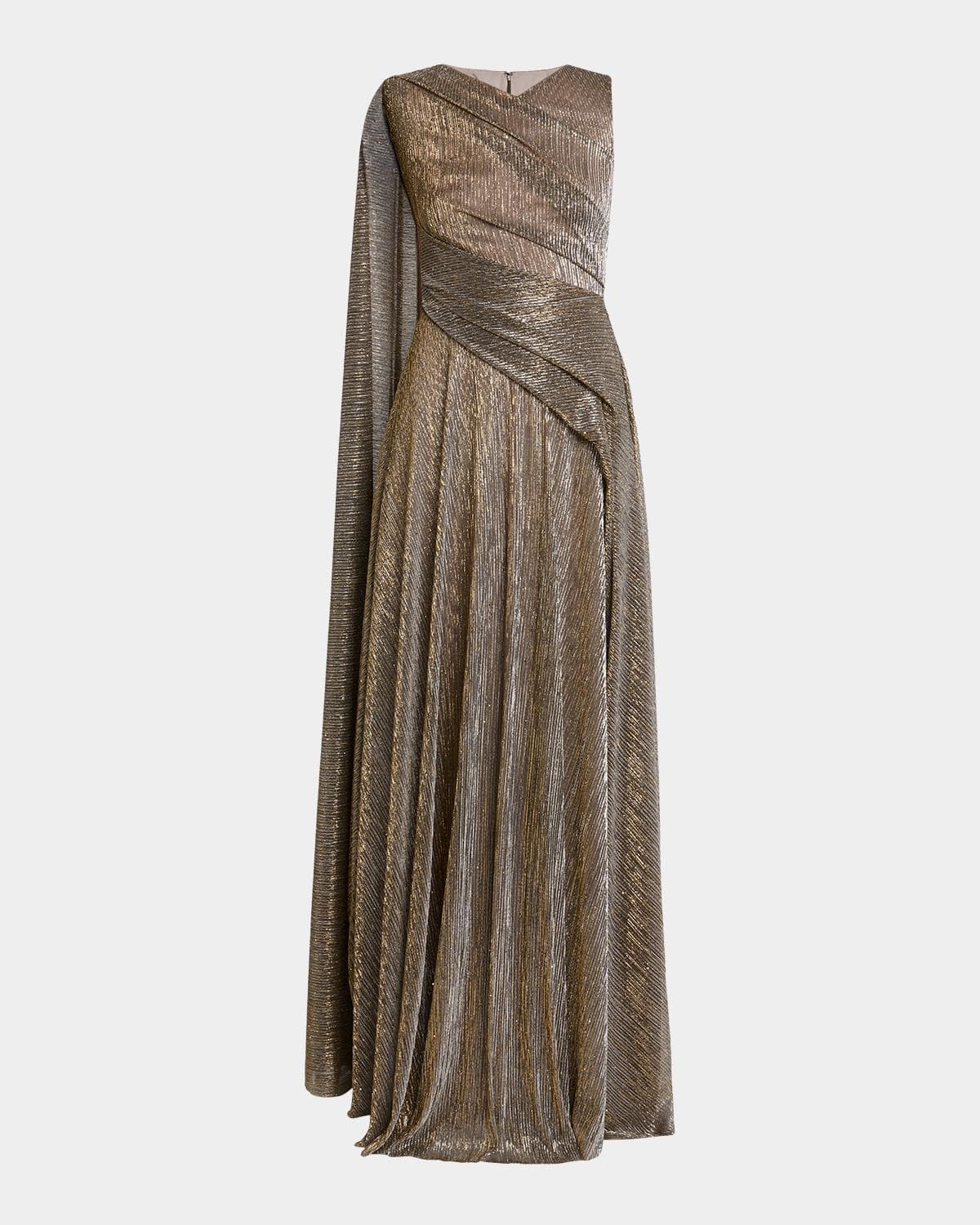 Talbot Runhof Shimmering Draped Sleeveless Evening Dress