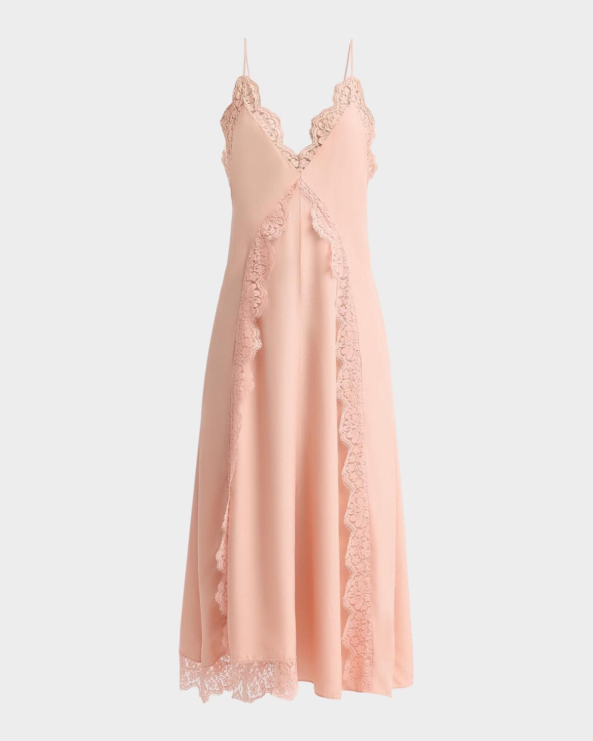 Stella McCartney Lace-Trim Silk V-Neck Midi Cami Dress