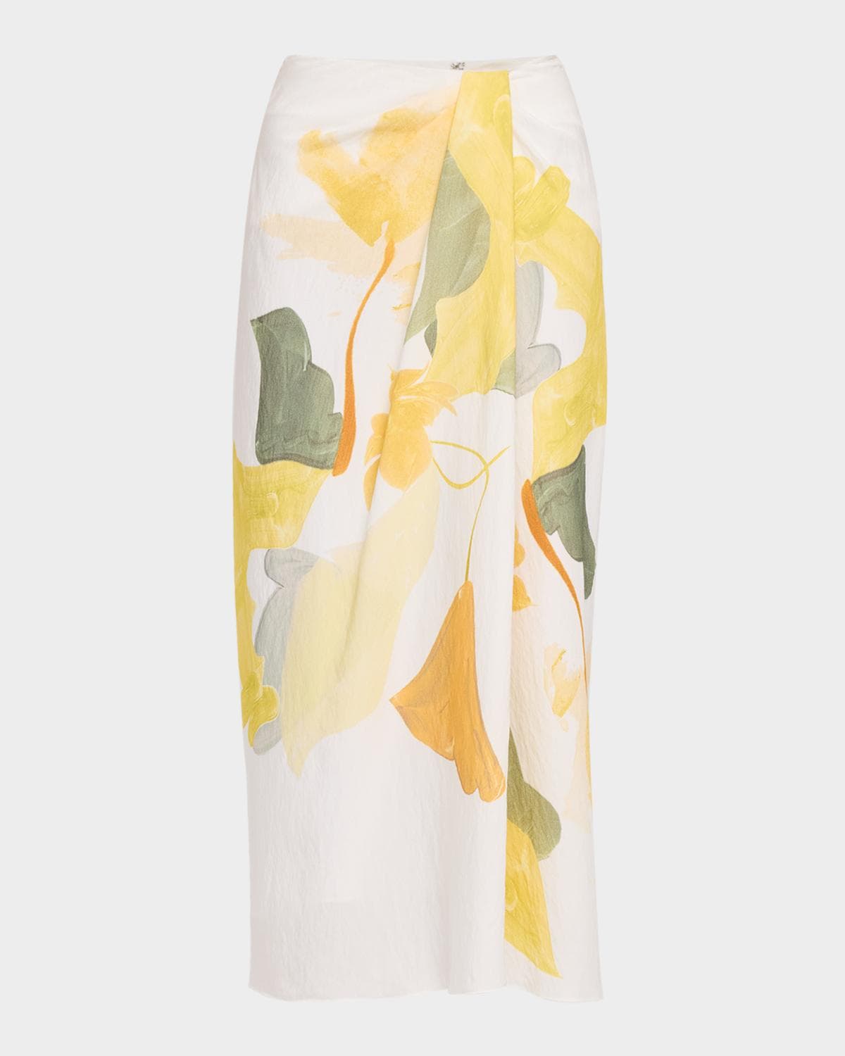 Vince Painted Satin-Viscose Midi Skirt