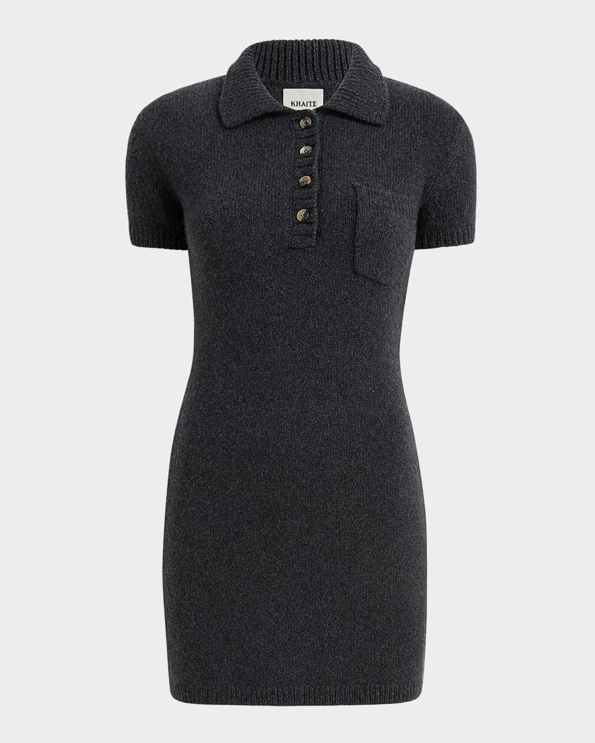 Khaite Nehra Short-Sleeve Cashmere Mini Polo Dress