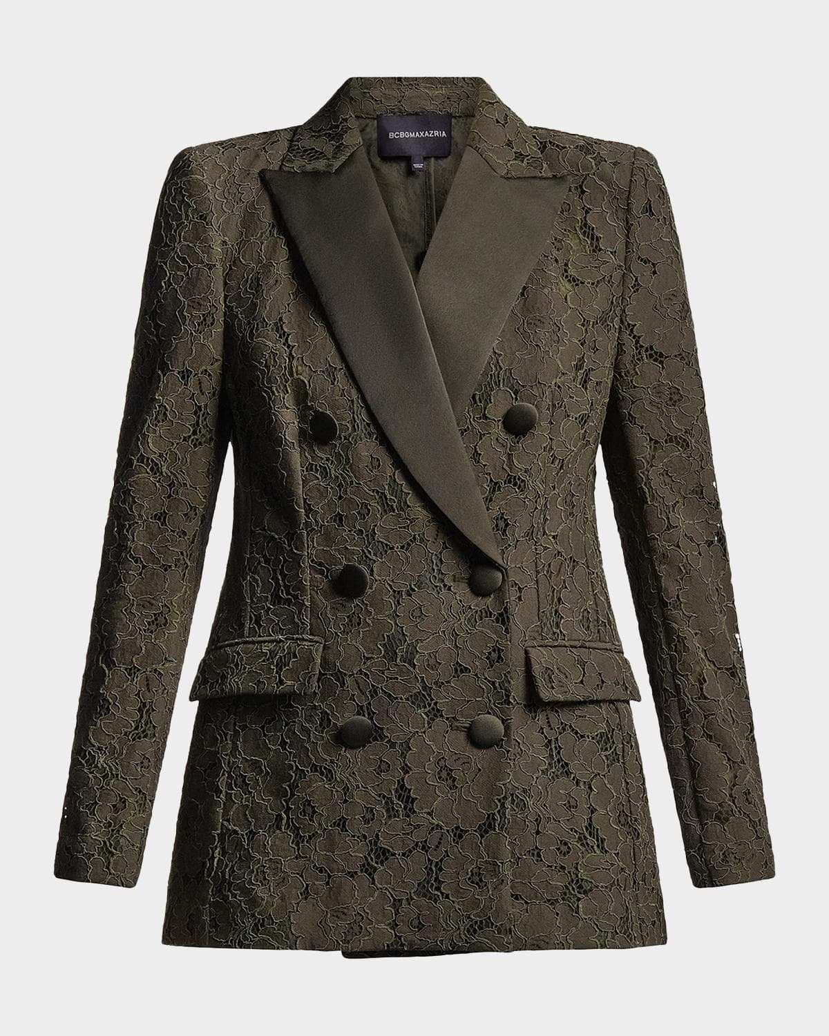 BCBGMAXAZRIA Kaia Double-Breasted Satin & Lace Blazer