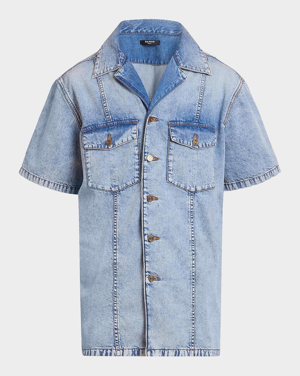 Balmain Men's Cotton Denim Camp Shirt