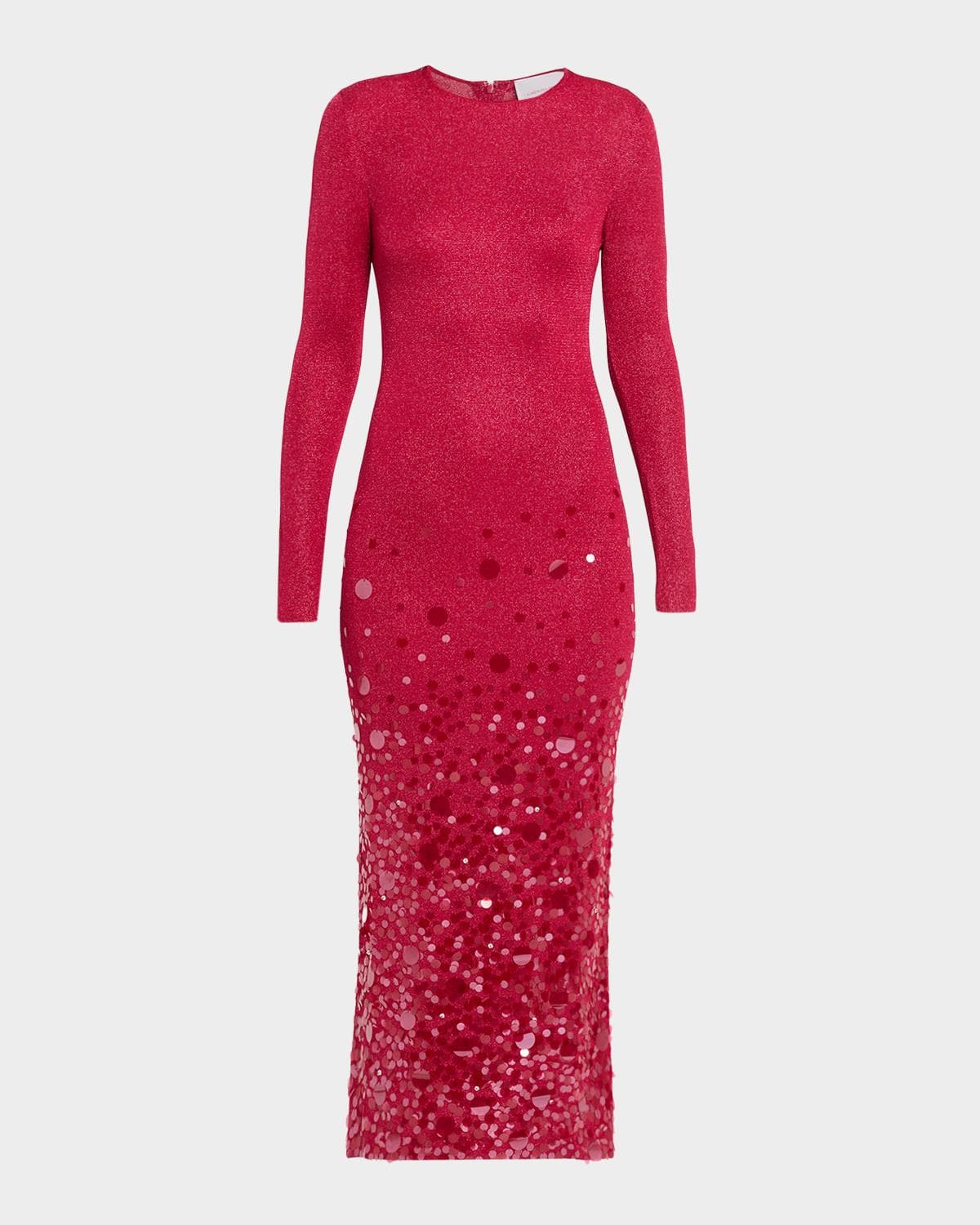 Carolina Herrera Sequined Long-Sleeve Shimmering Jersey Midi Dress