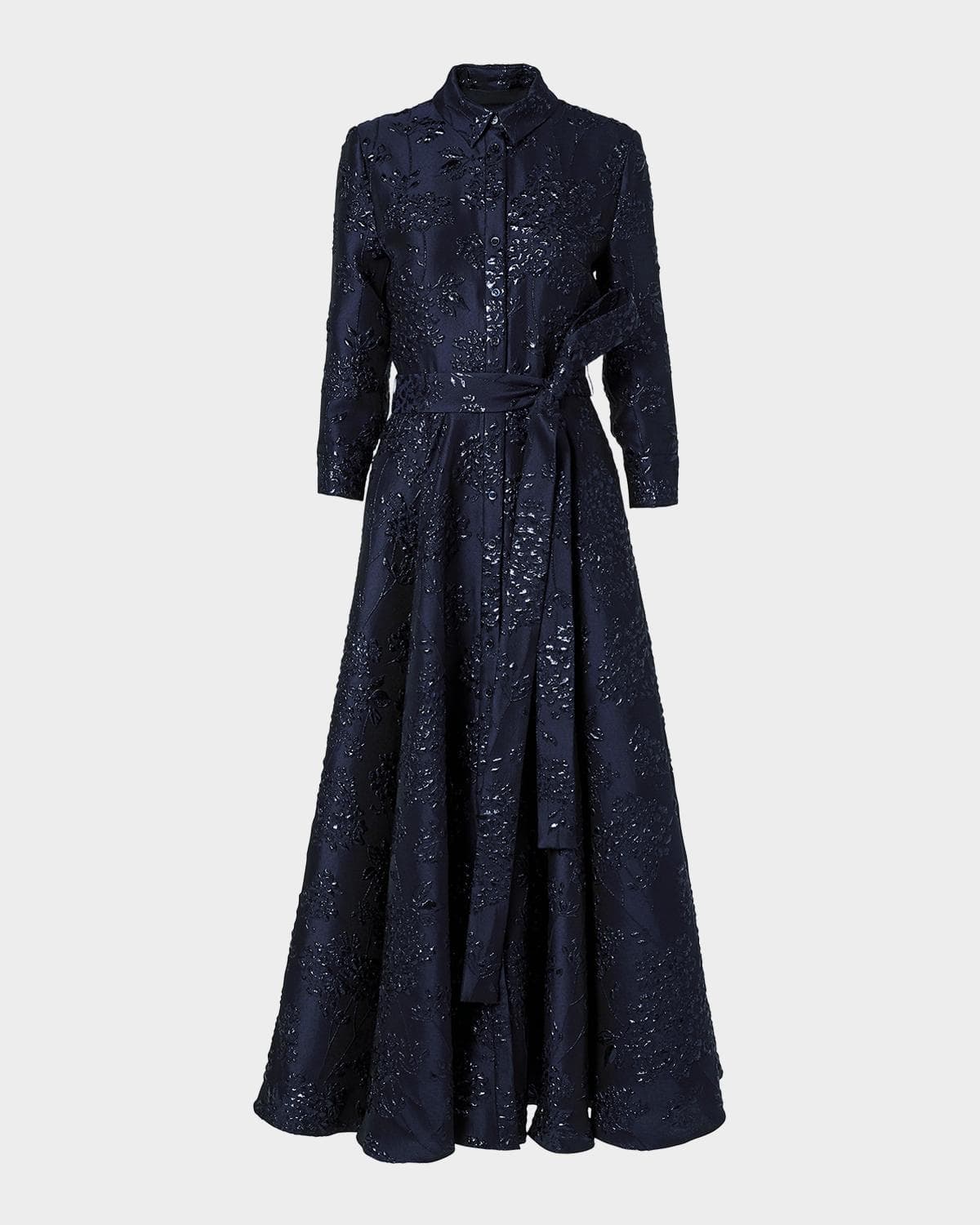 Carolina Herrera 3/4-Sleeve Jacquard Midi Shirtdress