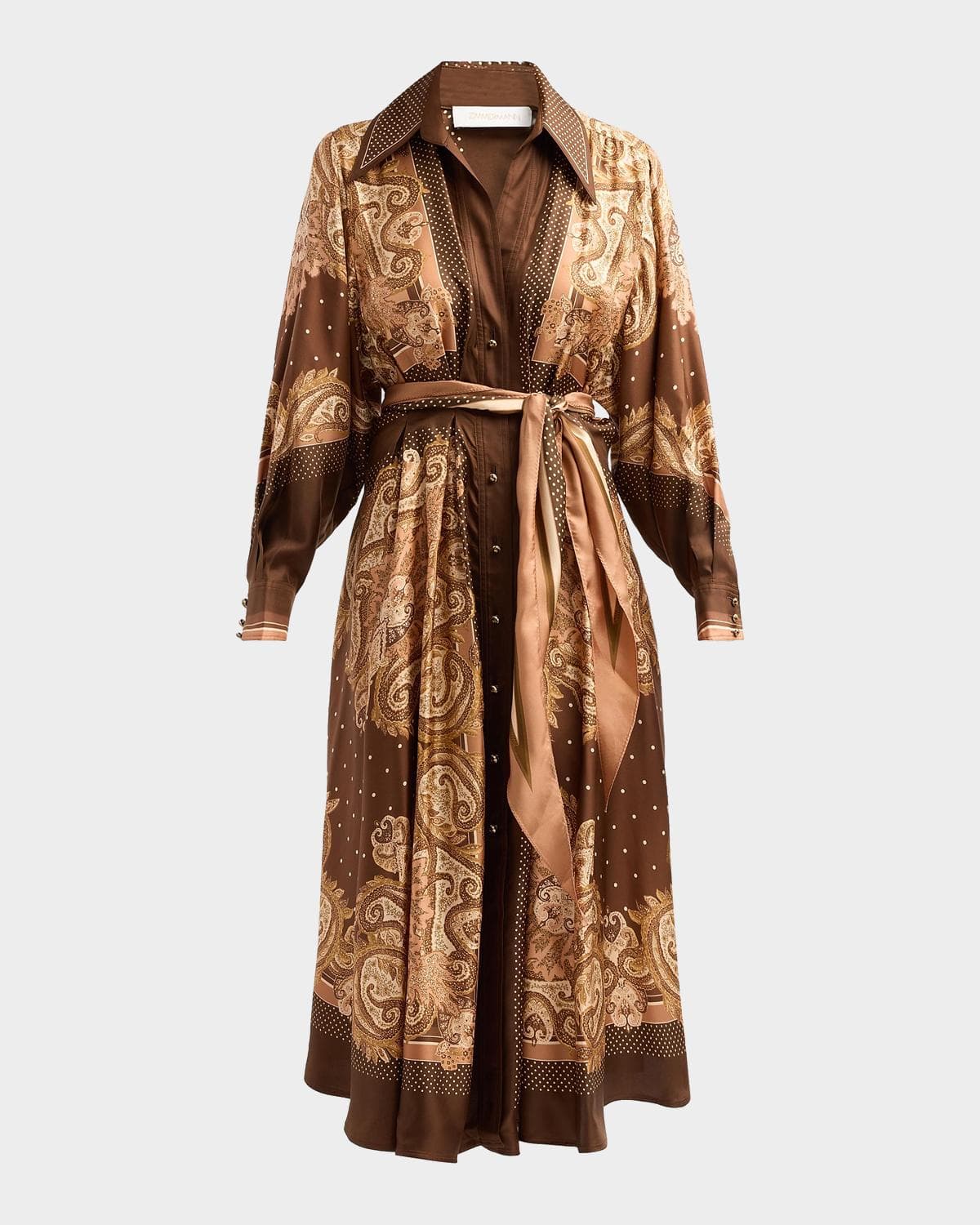 Zimmermann Luna Silk Tie-Waist Midi Shirtdress