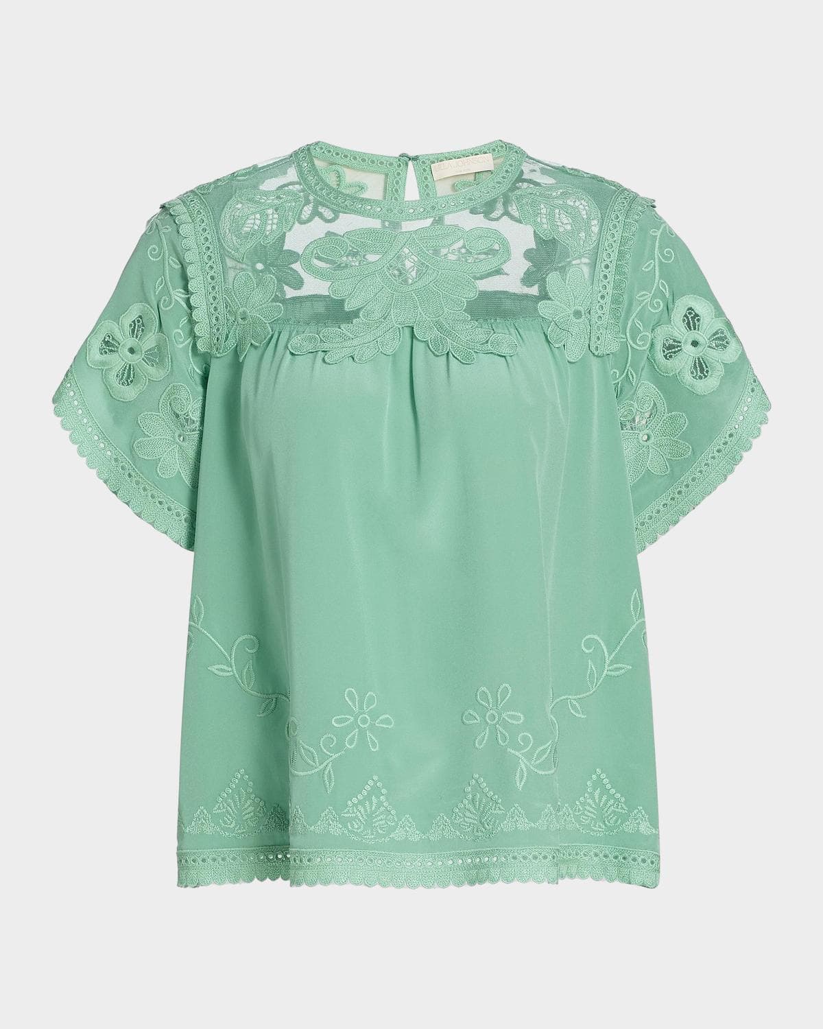 Ulla Johnson Alma Short-Sleeve Lace Silk Top