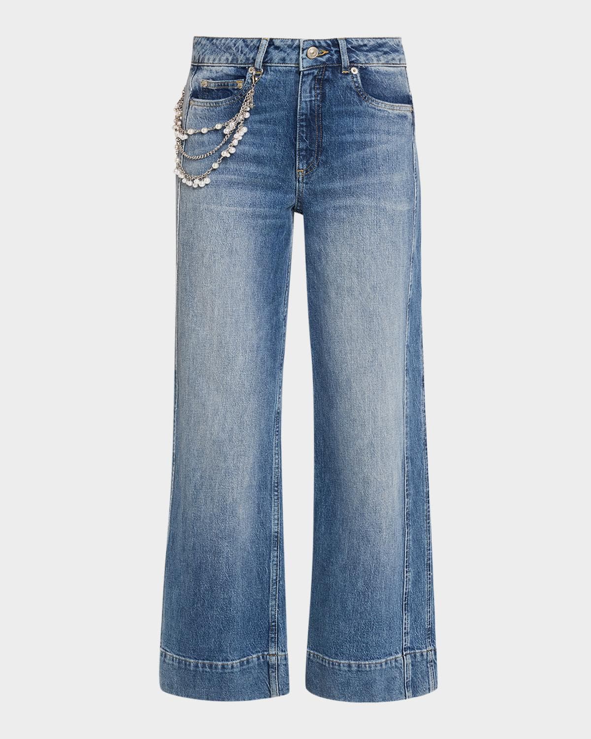 Cinq à Sept Pearly-Chain Cropped Wide-Leg Jeans