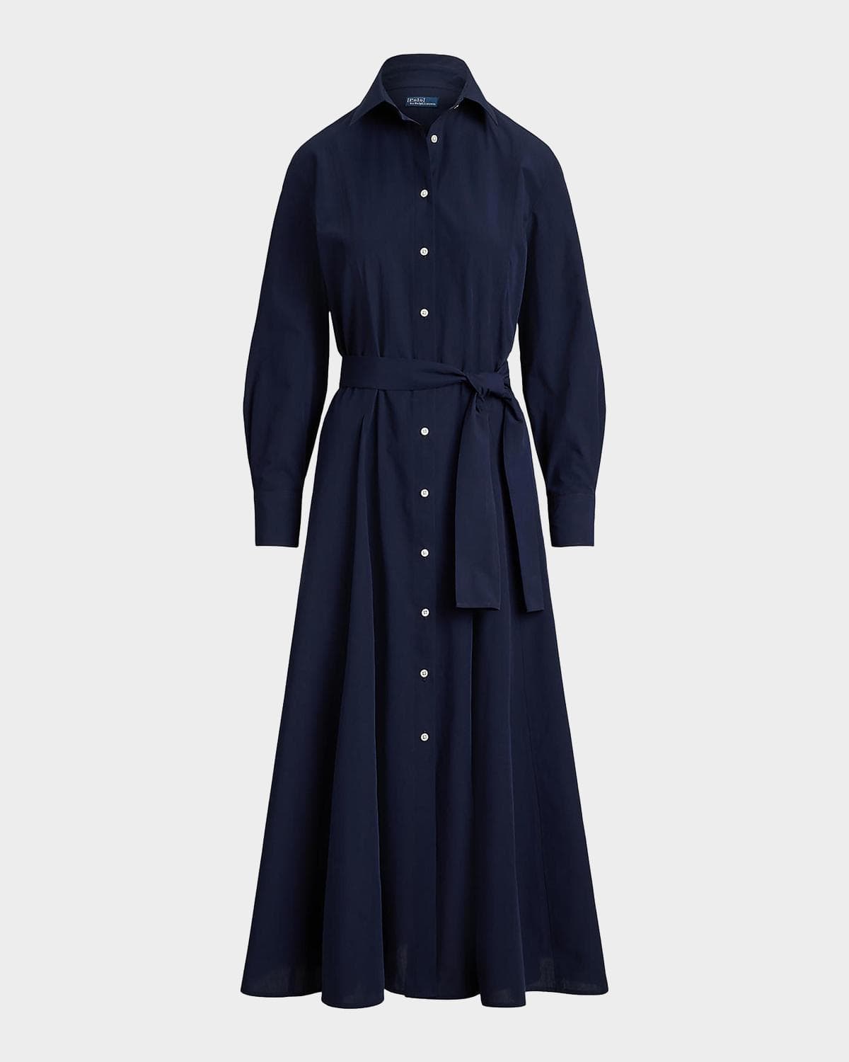 Polo Ralph Lauren Pleated Cotton Canvas Midi Shirtdress