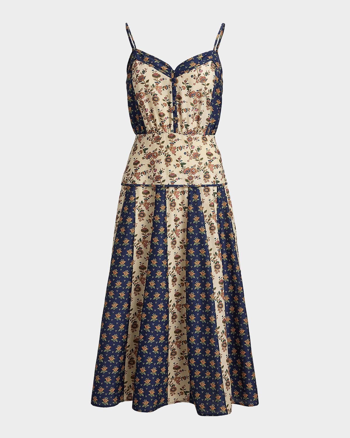Polo Ralph Lauren Floral Cotton-Silk Paneled Midi Dress