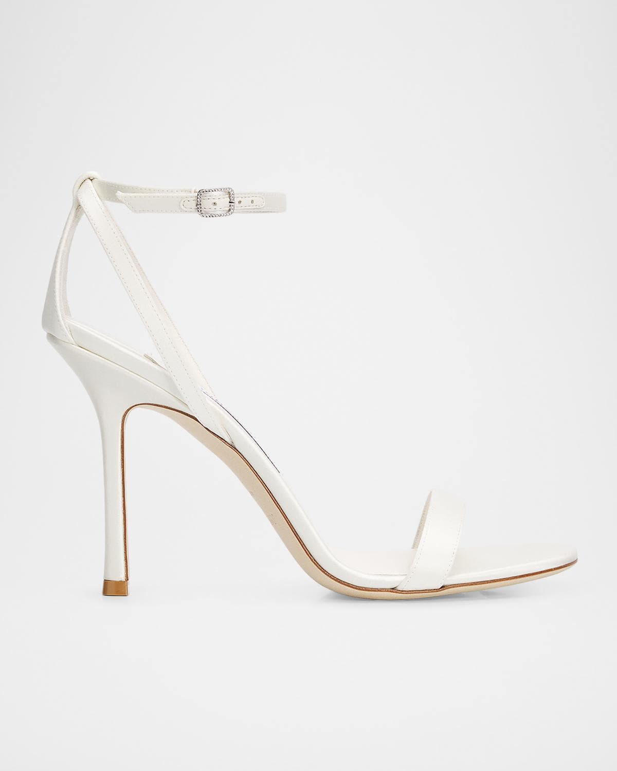 Jimmy Choo Moza 100mm Satin Sandals with Crystal-Embellished Buckle