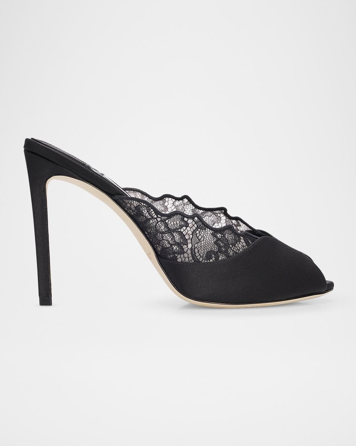 Jimmy Choo Brigitte 100mm Lace & Satin Peep-Toe Mules