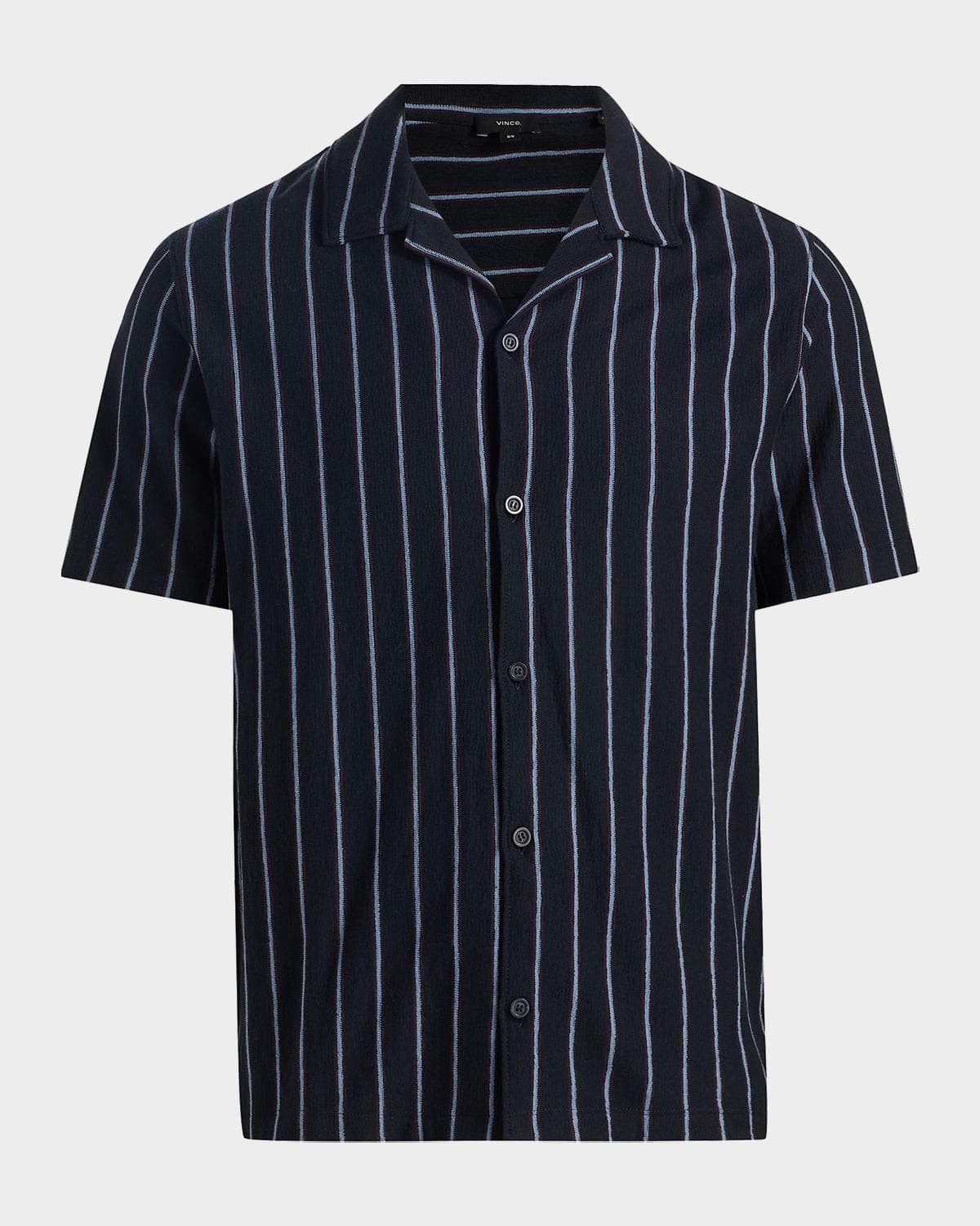Vince Men's Stripe Terry Short-Sleeve Shirt