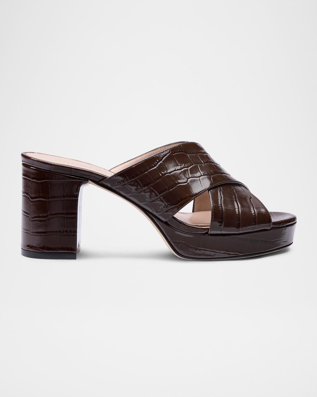 Stuart Weitzman 80mm Dayna Croc-Embossed Leather Platform Sandals