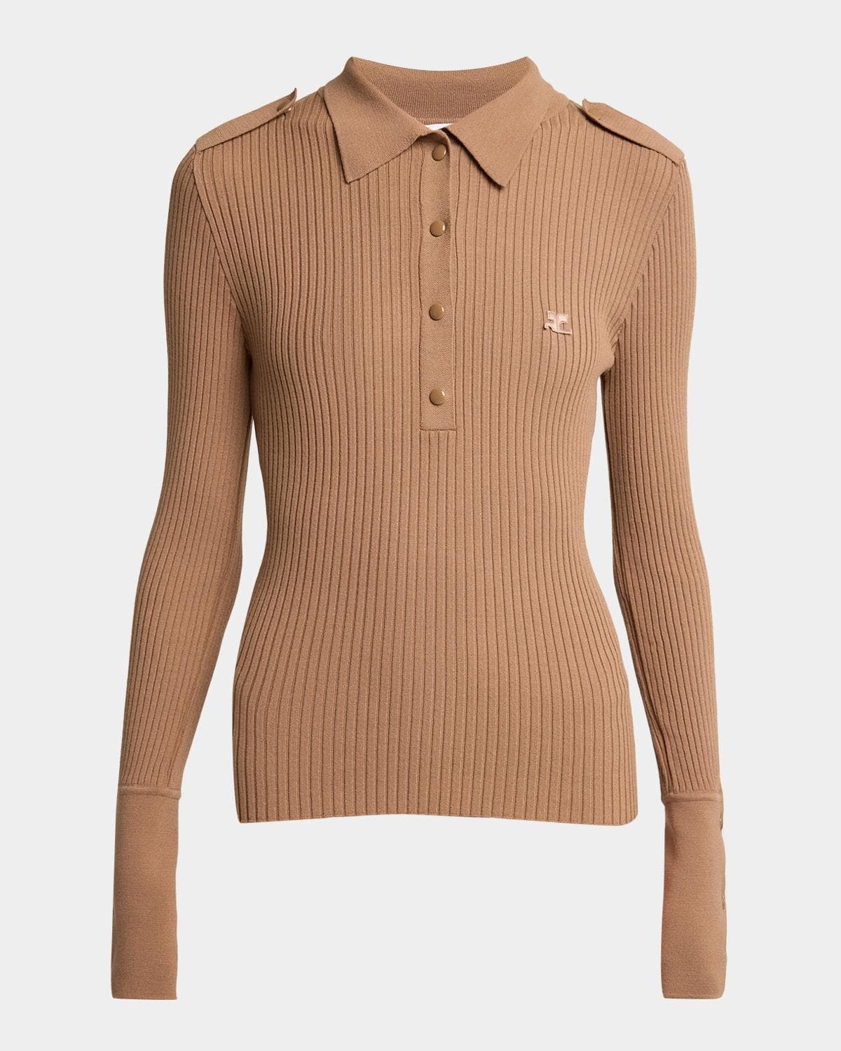 Courreges Long-Sleeve Rib Knit Polo Top