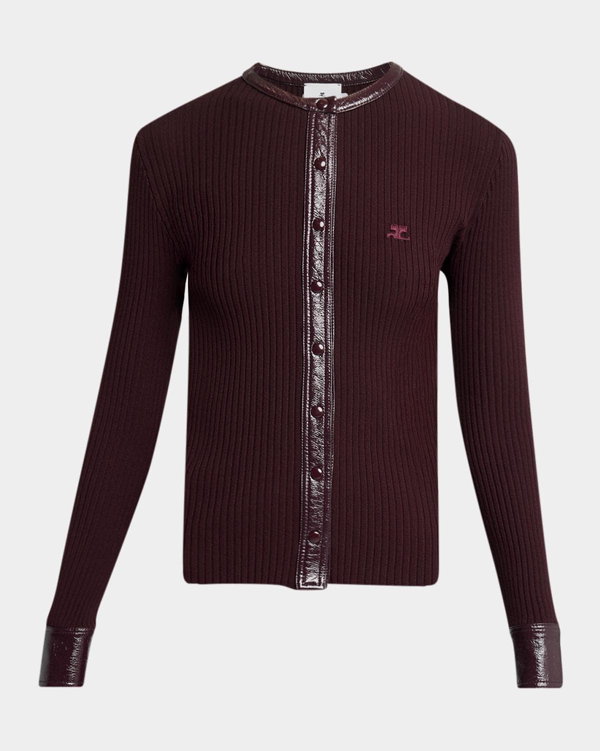 Courreges Contrast Vinyl & Knit Crewneck Cardigan