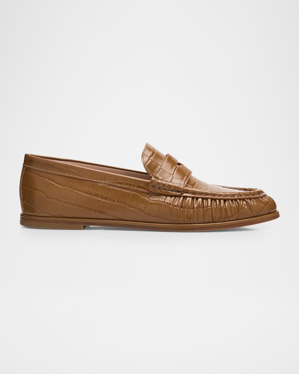 Stuart Weitzman Spencer Croc-Embossed Leather Penny Loafers