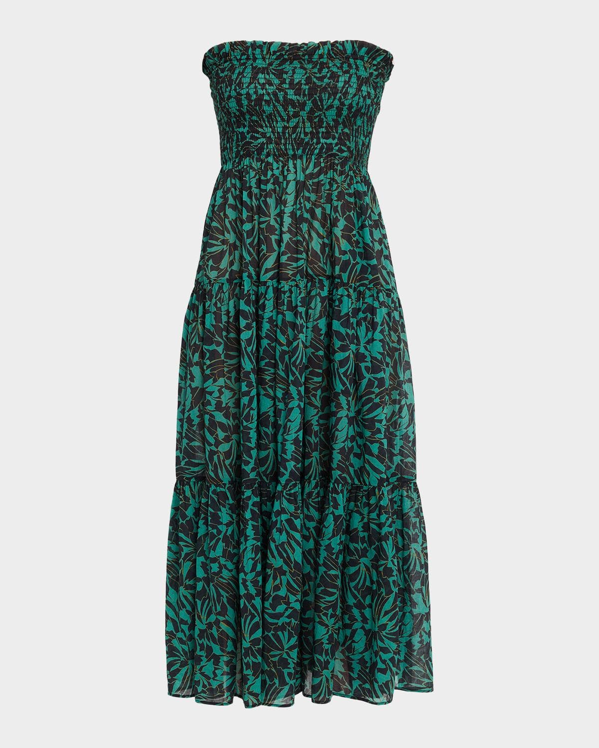 Ulla Johnson Lucca Smocked Strapless Midi Dress