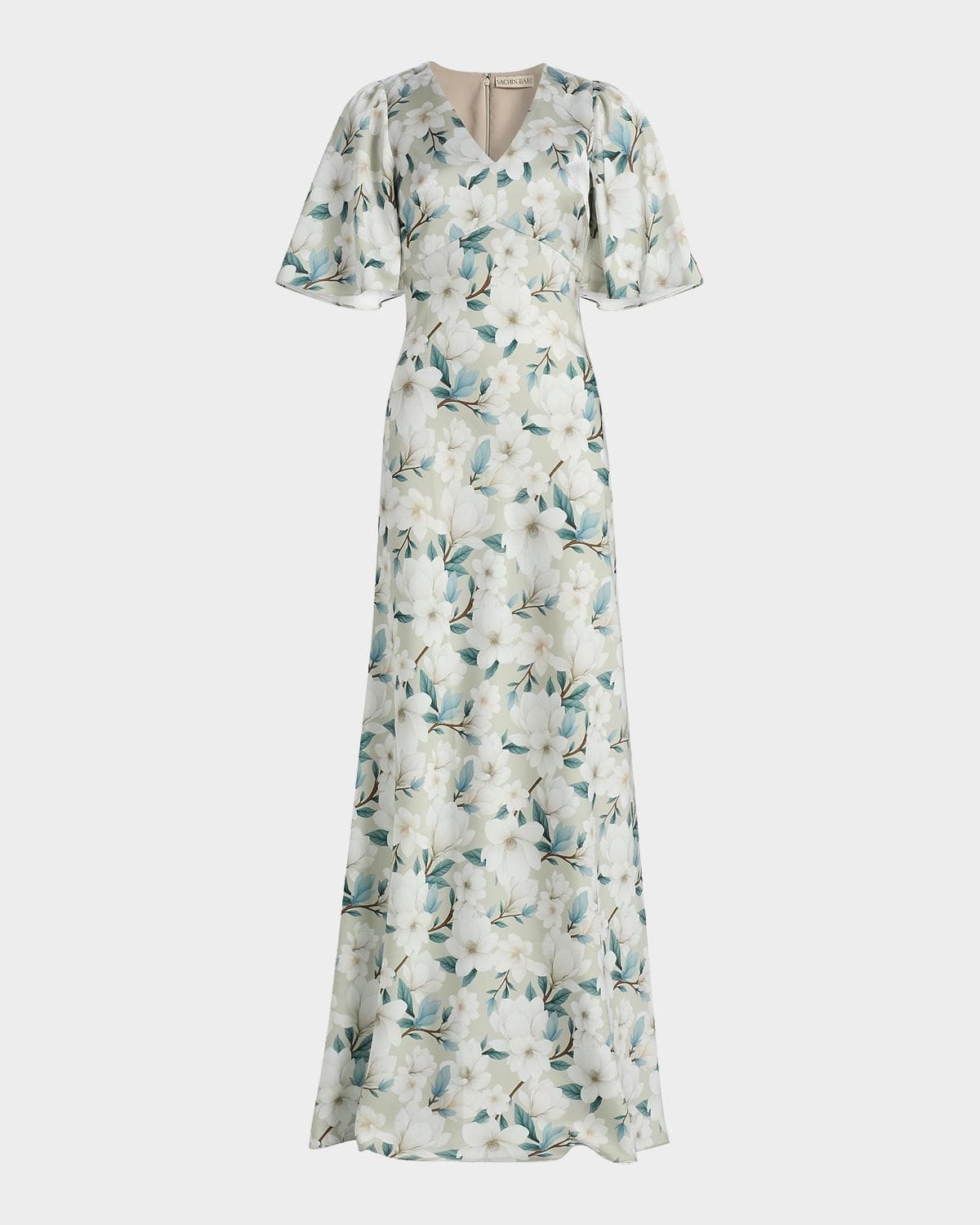 SACHIN BABI Mae Floral Flutter-Sleeve Gown