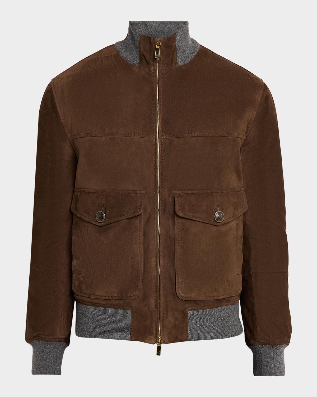 Brunello Cucinelli Men's Suede Knit-Trim Bomber Jacket