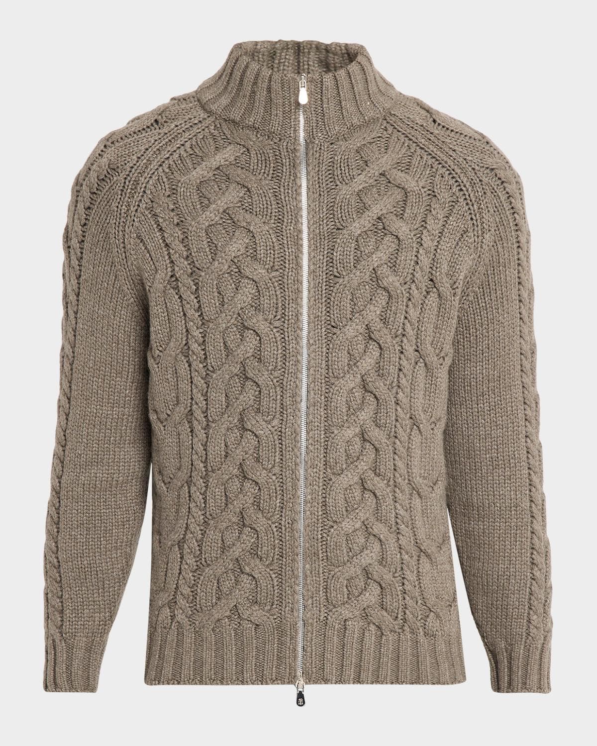 Brunello Cucinelli Men's Lofted Cashmere Cable Knit Full-Zip Cardigan