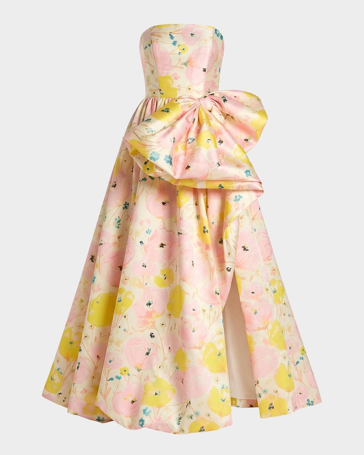 Mac Duggal Floral-Print Mikado Satin Strapless Gown