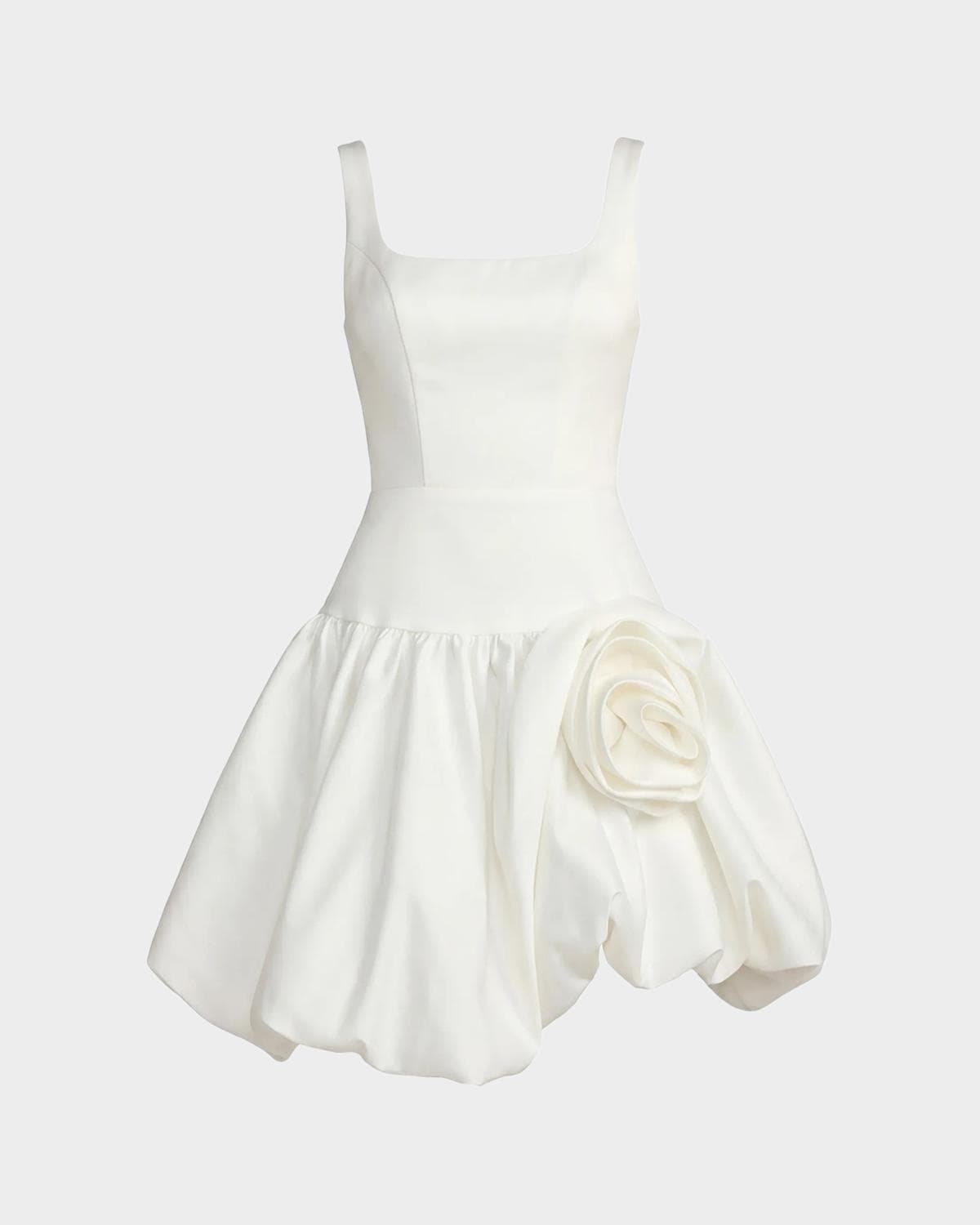 Mac Duggal Rosette Satin Bubble-Hem Mini Dress