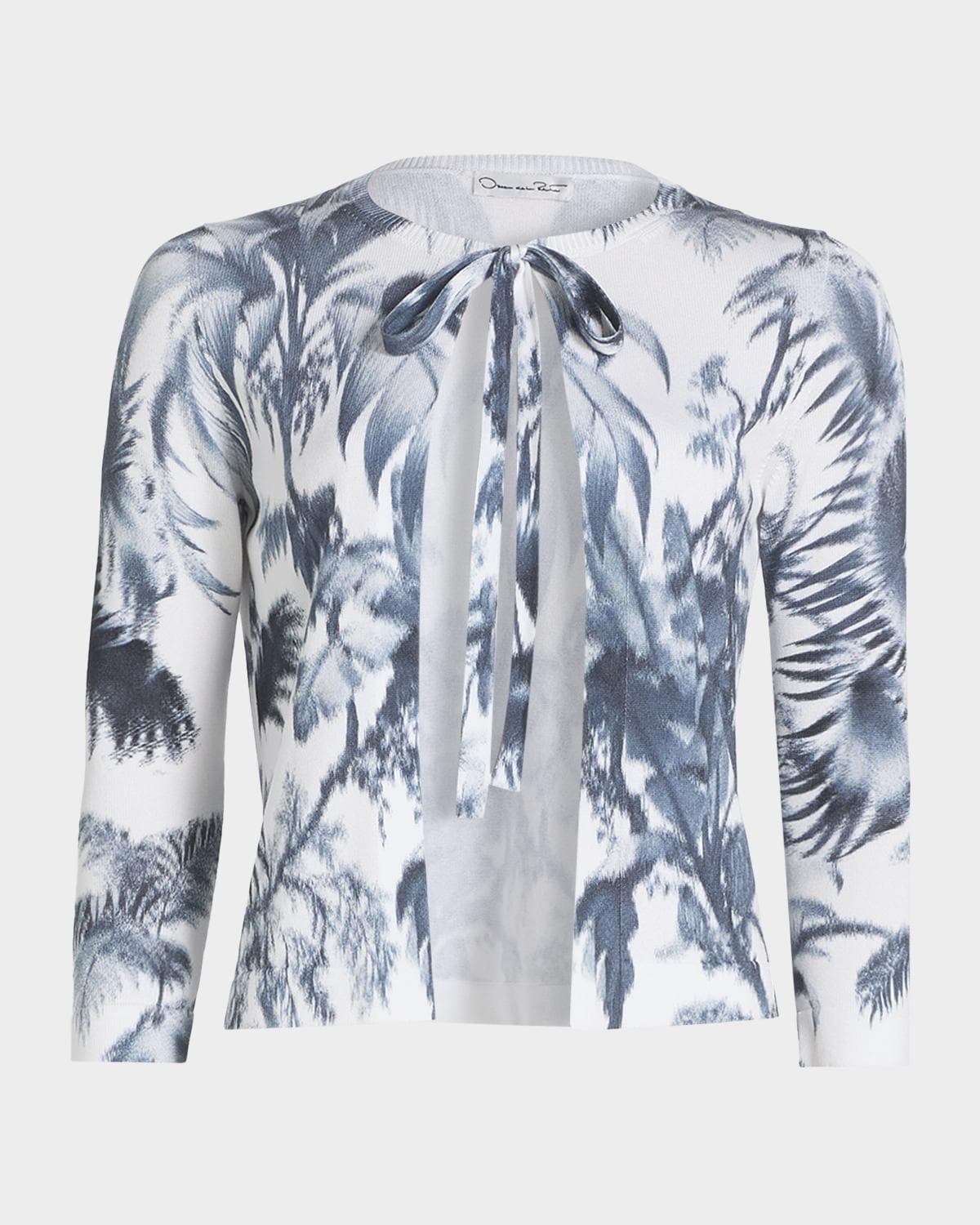 Oscar de la Renta Palm-Print Neck-Tie Cardigan